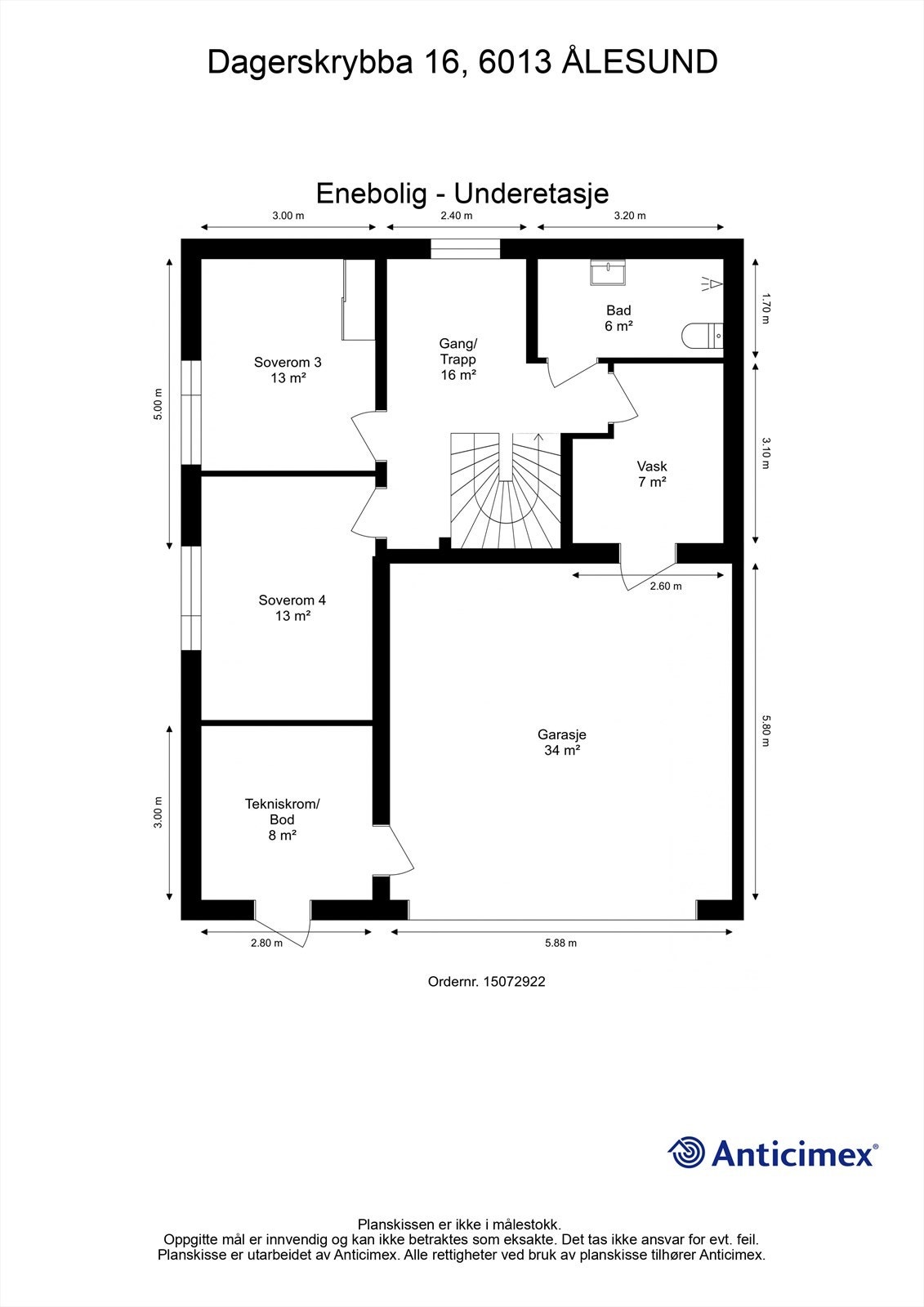 Målsatt plantegning underetasje Galleribilde