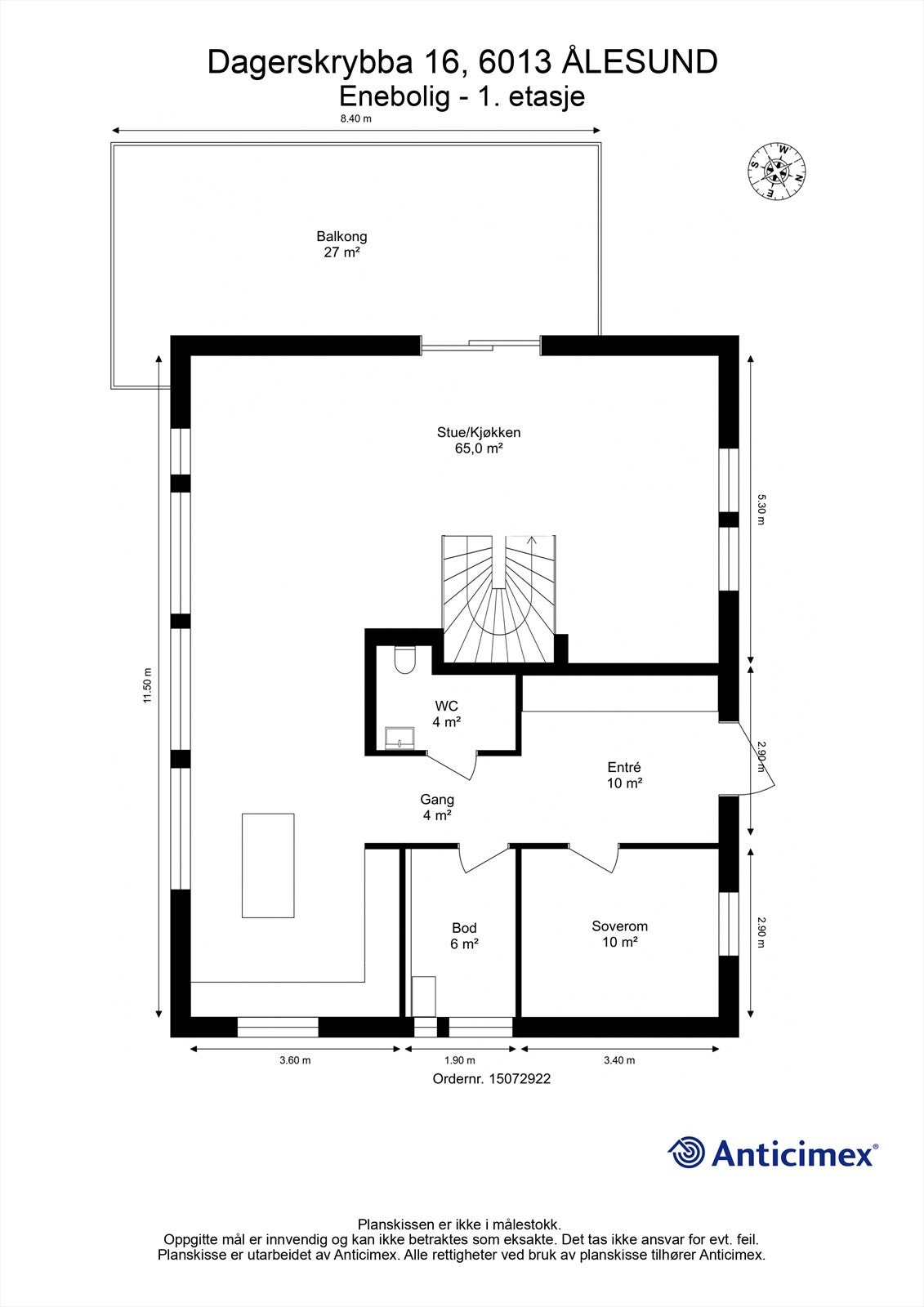 Målsatt plantegning 1. etasje Galleribilde