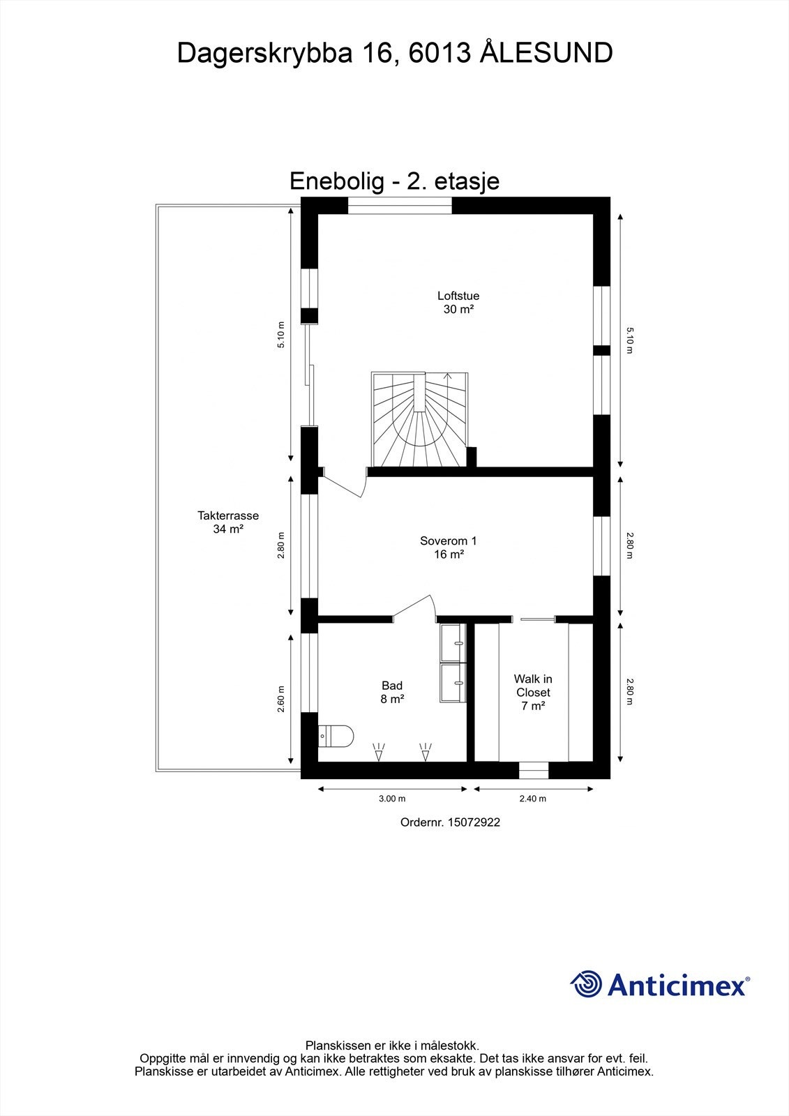 Målsatt plantegning 2. etasje Galleribilde