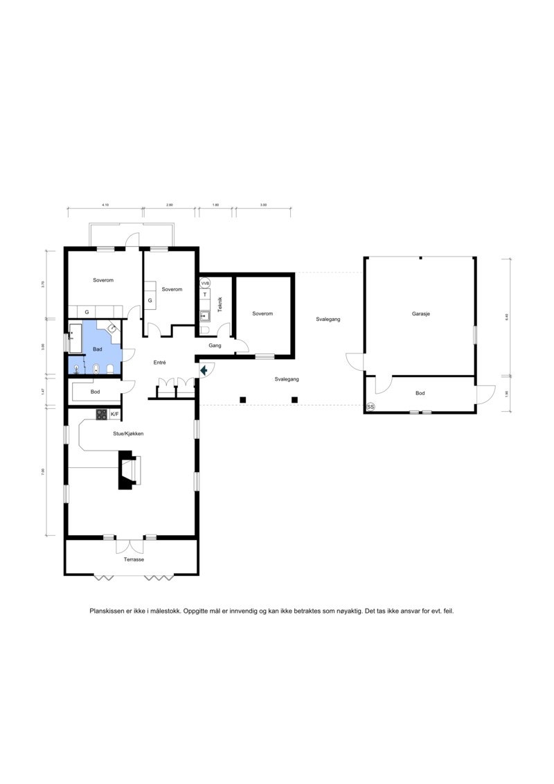 Boligen har en familievennlig praktisk planløsning med alt på en flate. Galleribilde