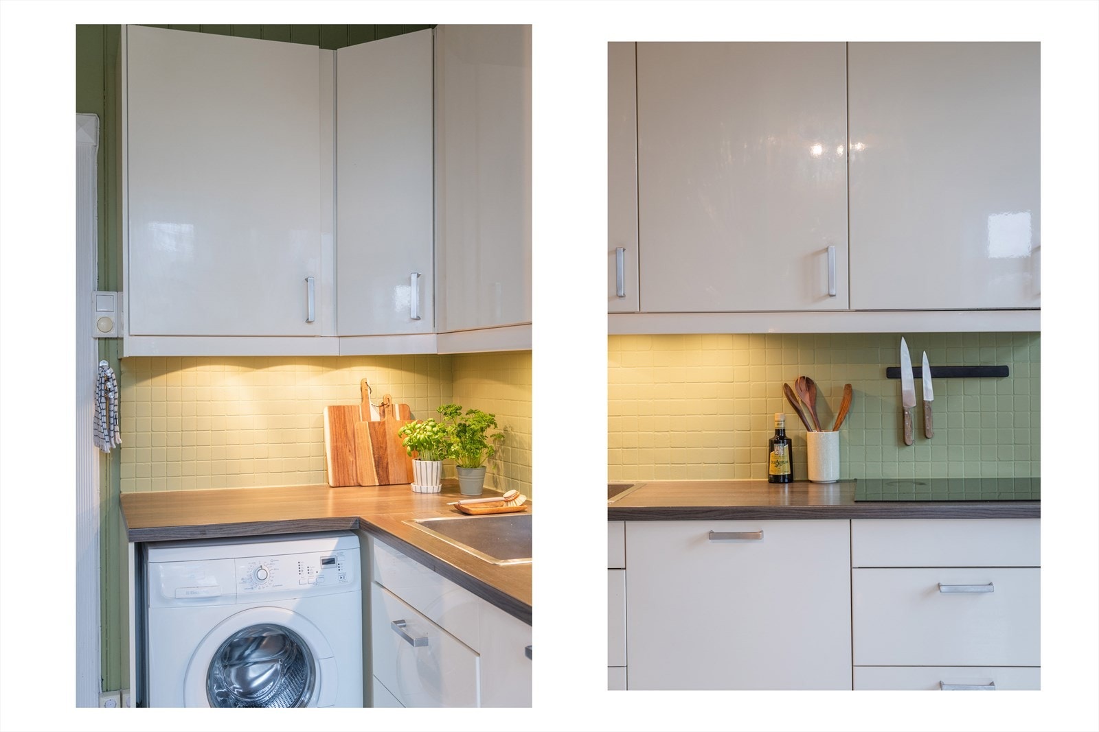 Det er rikelig med oppbevaringsplass i både skap og skuffer, samt god plass til matlaging. Galleribilde