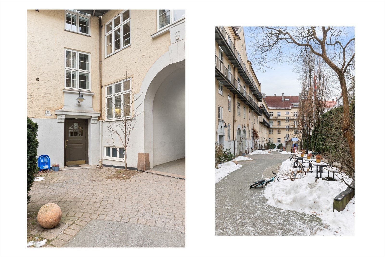 Borettslaget har en hyggelig bakgård med flott beplantning, lekeplass og sittegrupper. Galleribilde