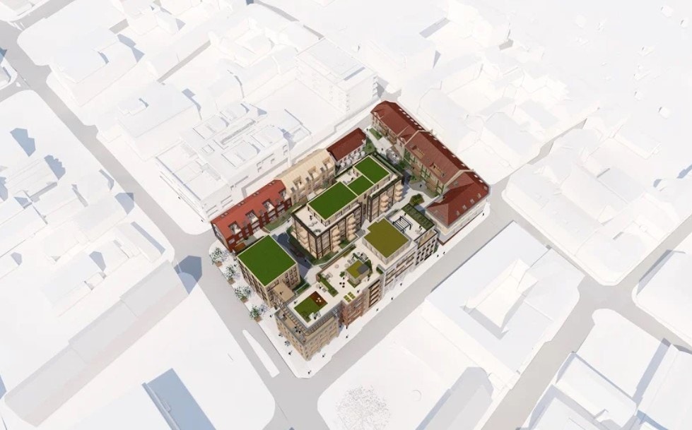 Illustrasjon av hele Foynkvartalet ferdigstilt Galleribilde