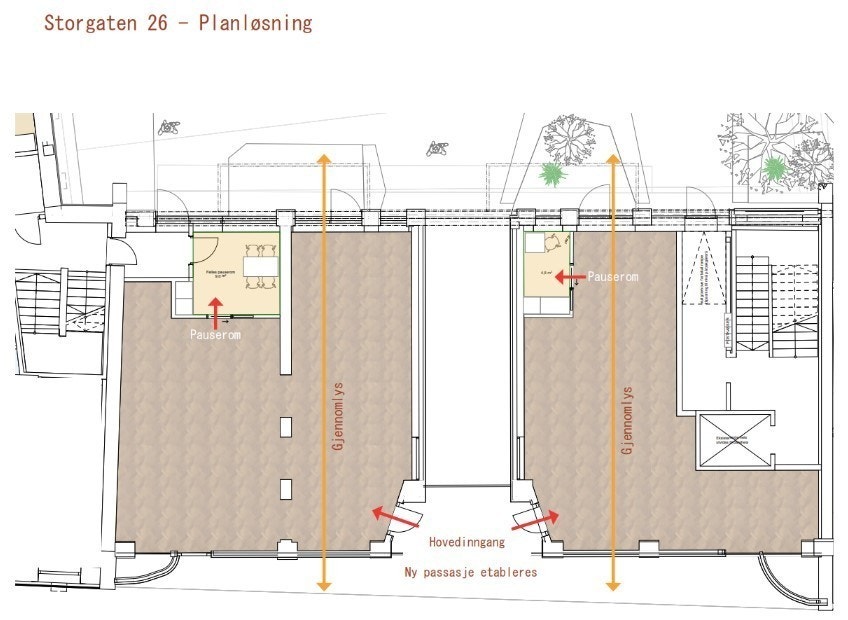 Plantegning Storgaten 26 - To butikklokaler. - 126 kvm BTA og 92 kvm BTA. Galleribilde