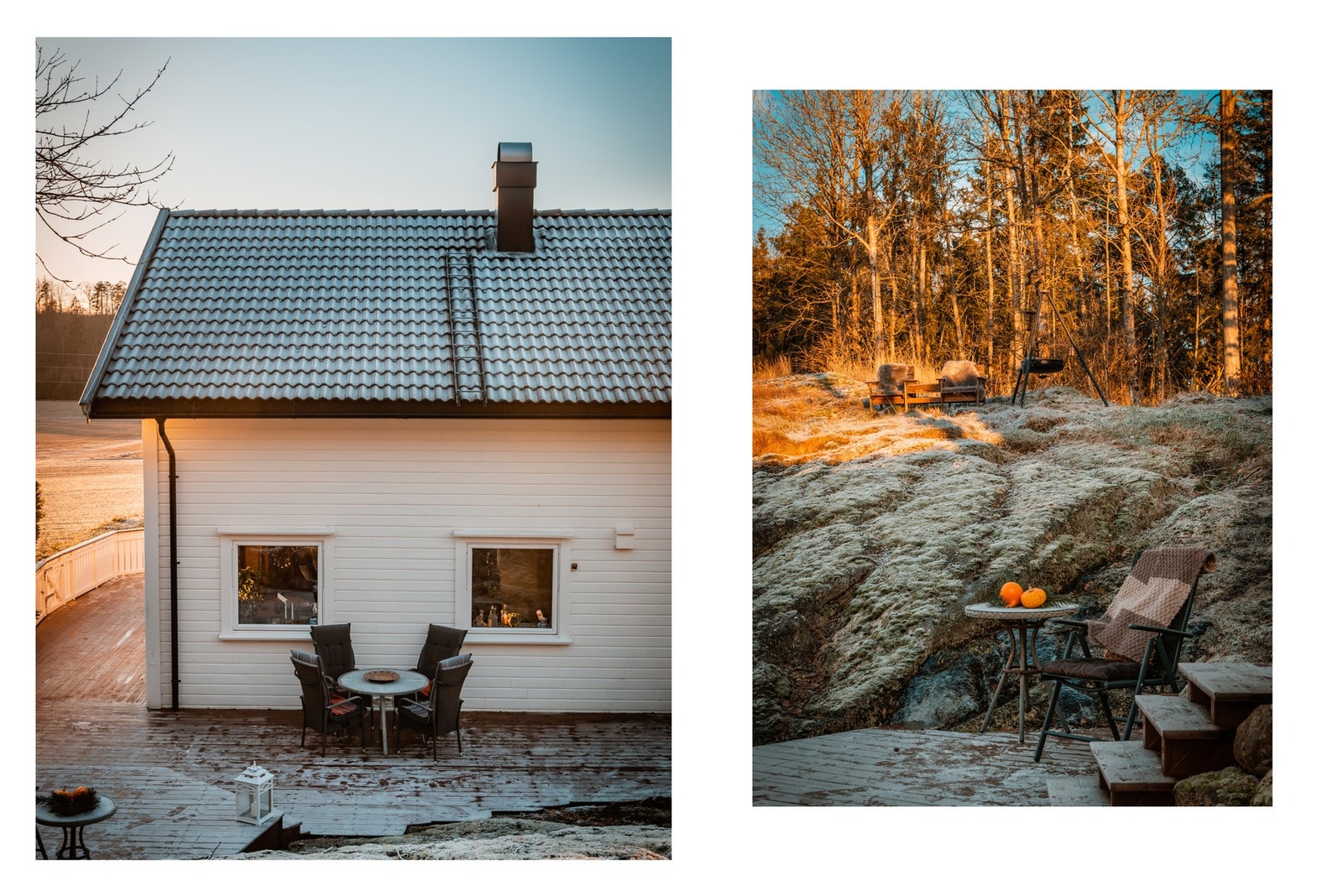 Fin fasade og fine uteplasser. Tomten går godt opp mot skogsdelen. Galleribilde