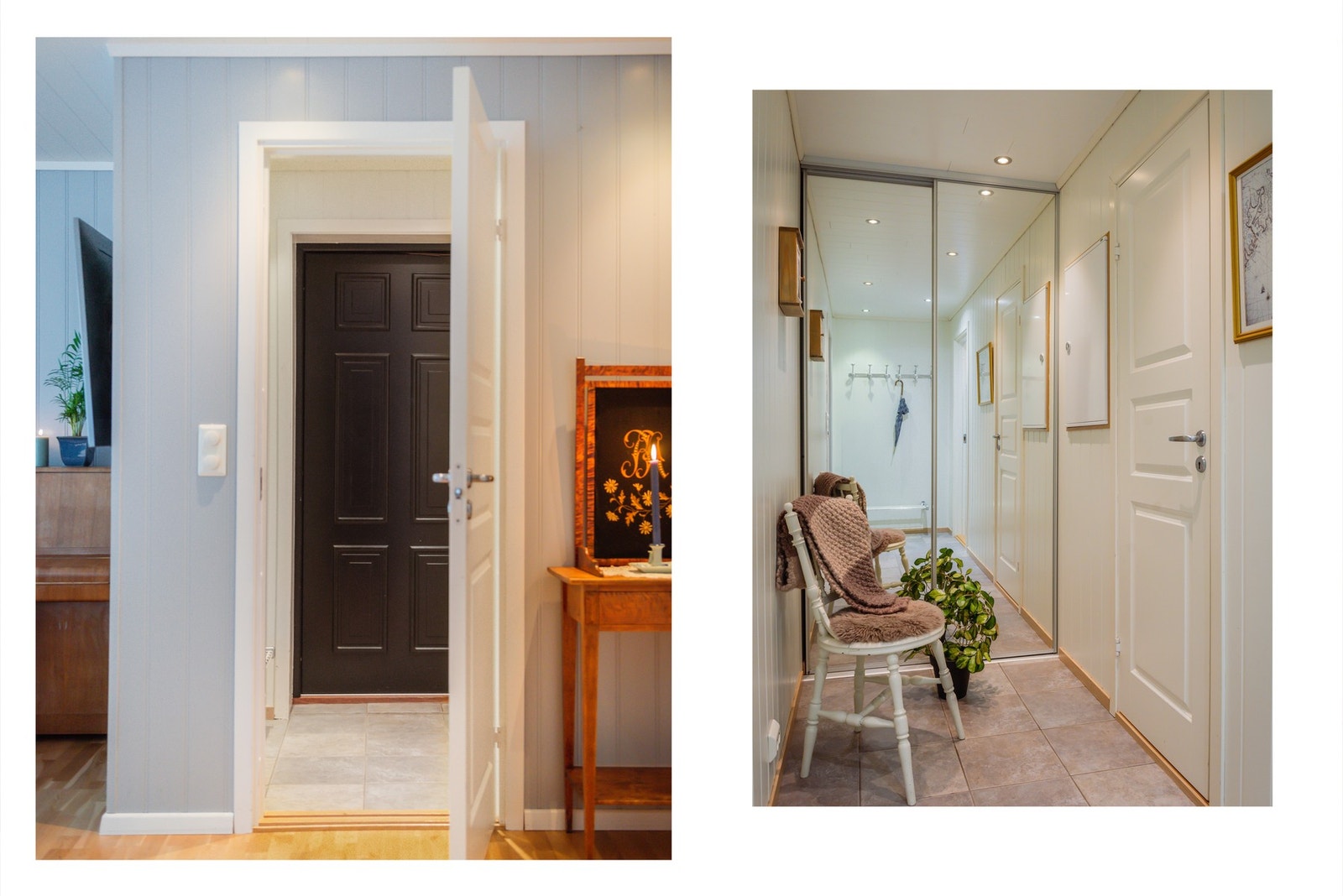 Yttergang med plass til klær og sko. Det er også en fin skyvedørsgarderobe. Døren på høyre bildet går inn til en bod som passer fint for oppbevaring av ytterligere tøy. Galleribilde