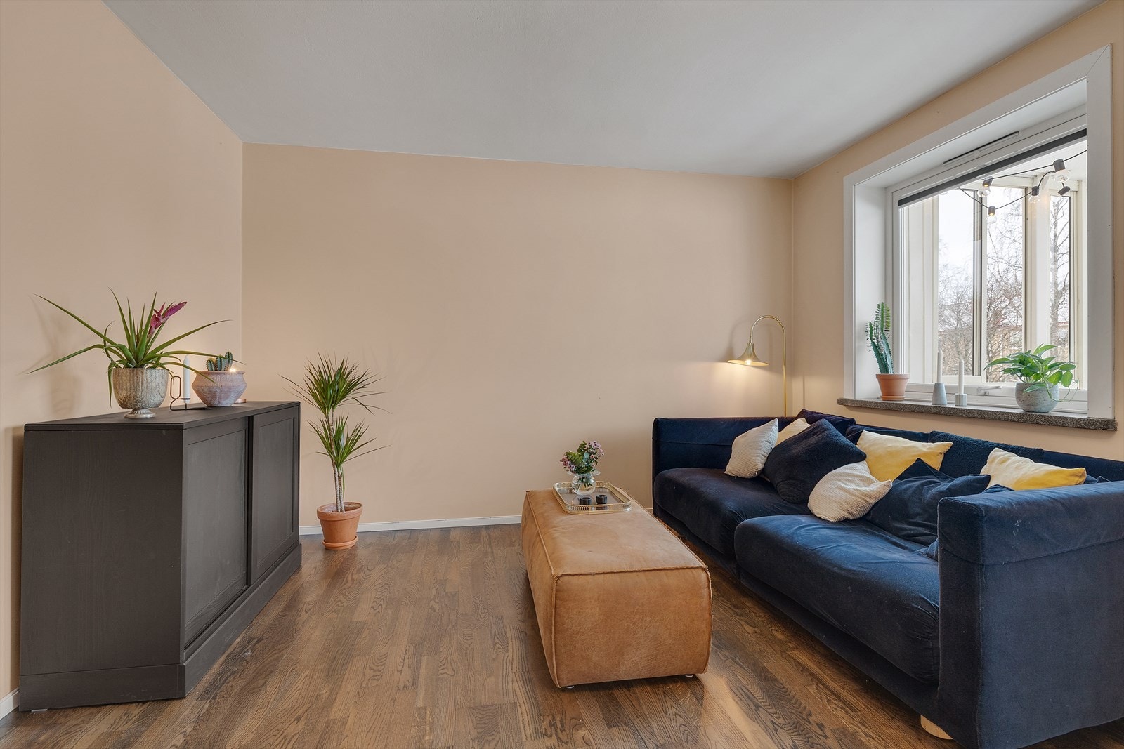 Pene overflater med malte, slette vegger og et pent parkettgulv. Galleribilde