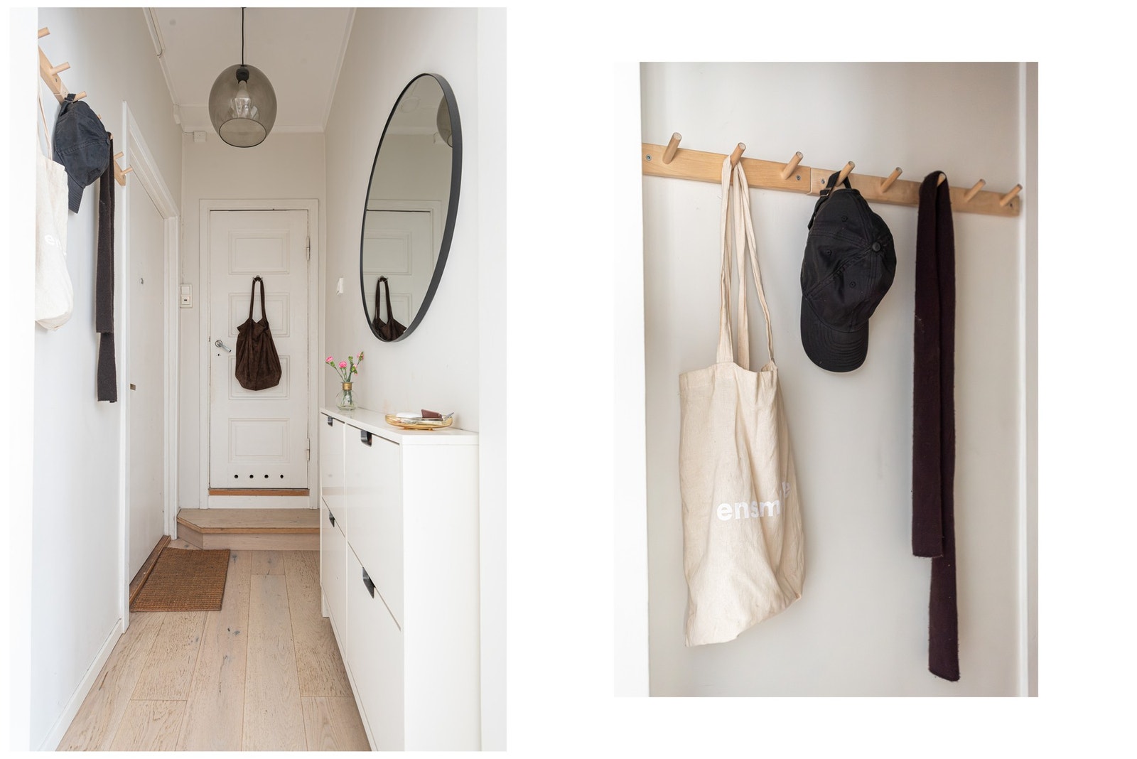 Originalt skap i éntre er fjernet og er erstattet med åpning inn til dagens stue. Original døråpning mellom entré og rom godkjent som "stue/kjøkken" er blendet igjen til info. Galleribilde