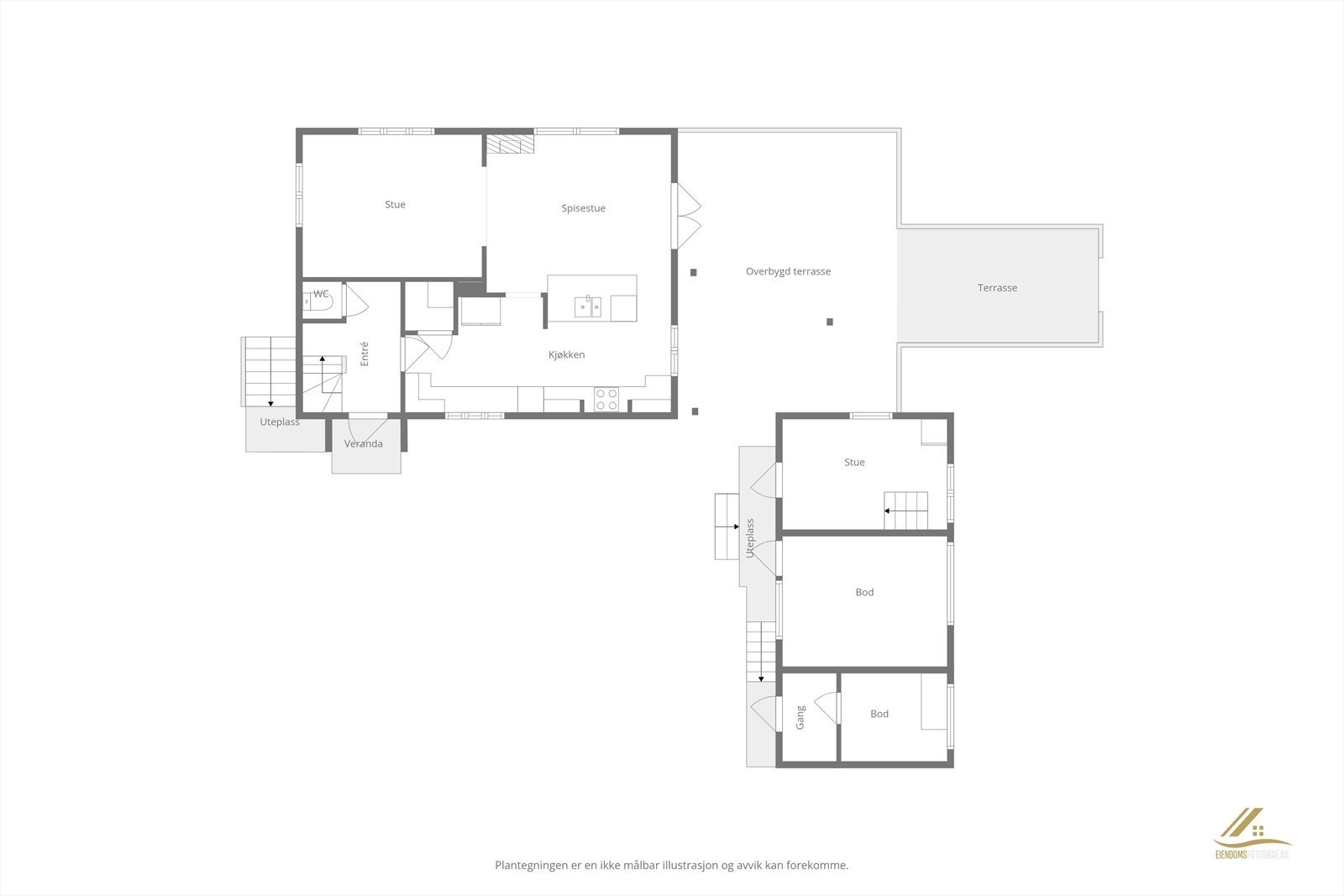 Plantegning over første etasje i hovedbygningen og anneks Galleribilde
