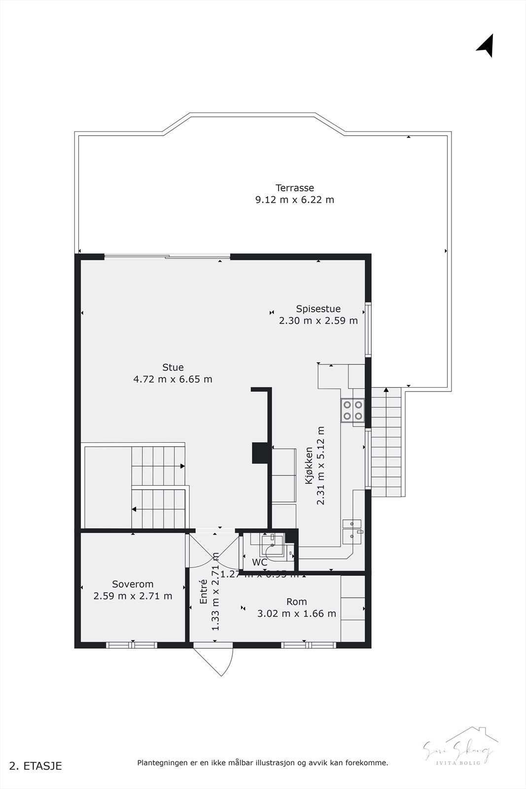 Plantegning av boligens hovedetasje. Galleribilde