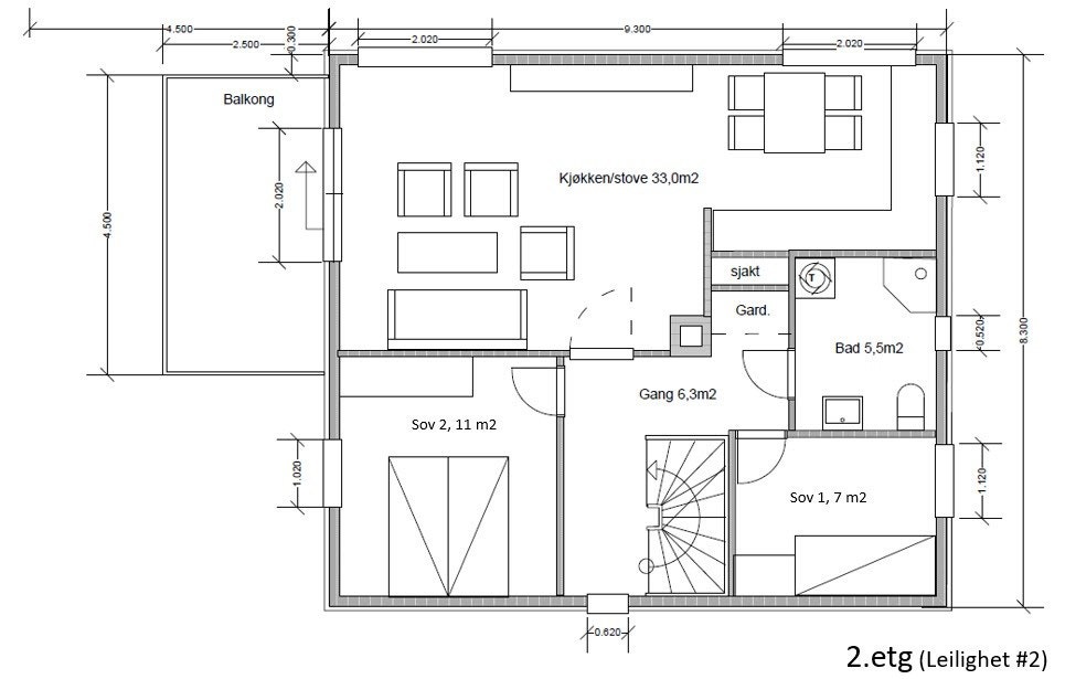 Rom i 2. etg - leil. 2 Galleribilde