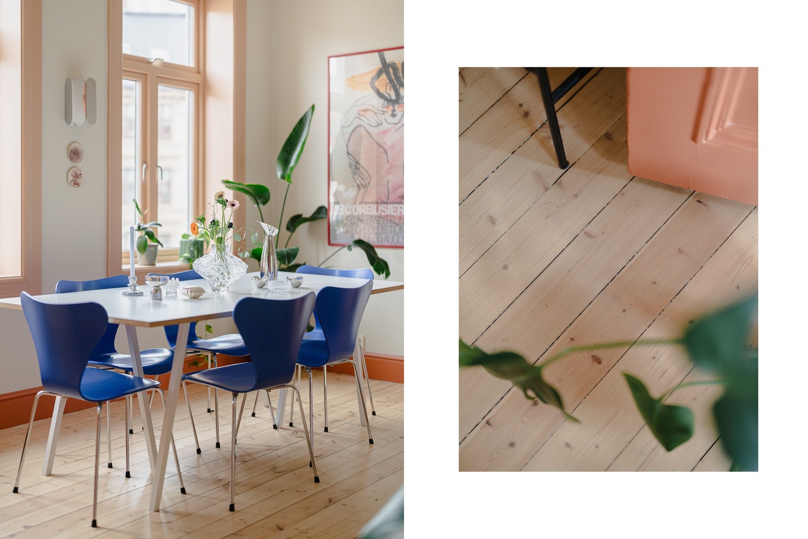 De originale tregulvene er godt bevart. Gulvet ble slipt i 2023. Galleribilde