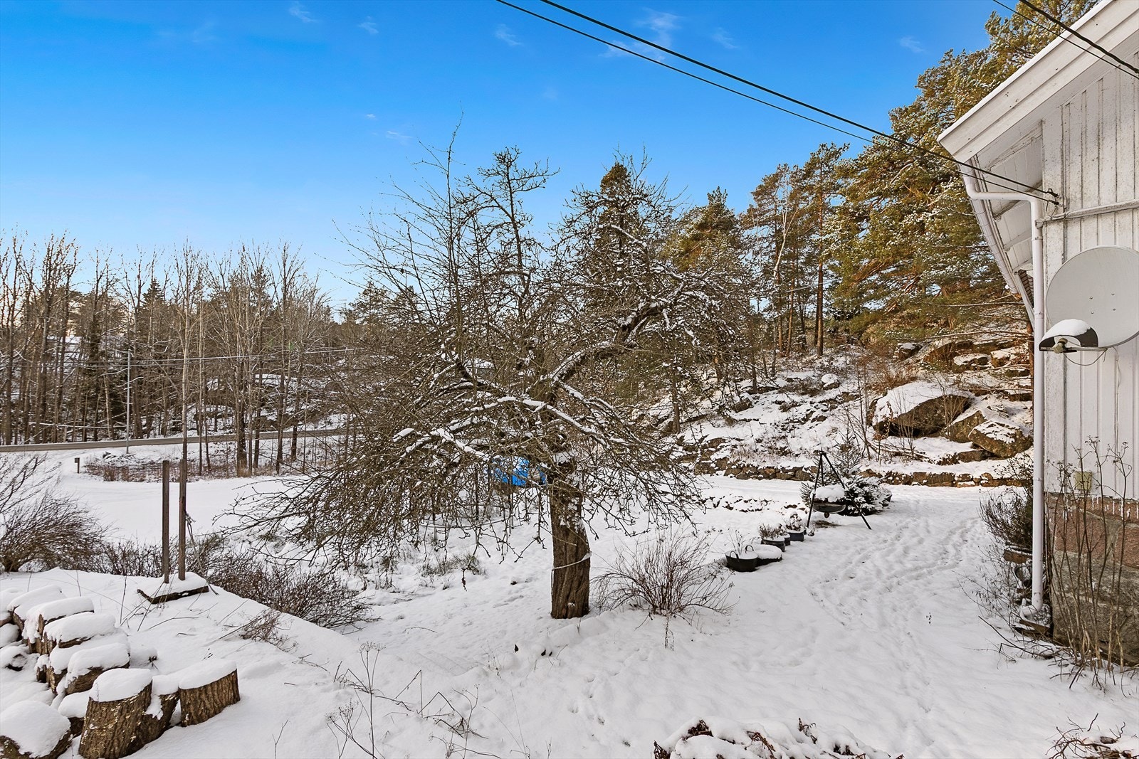 Eiendommen byr på et stort potensial, med rikelig plass til å anlegge plen, frukttrær, kjøkkenhage eller andre grønne uteområder. Galleribilde