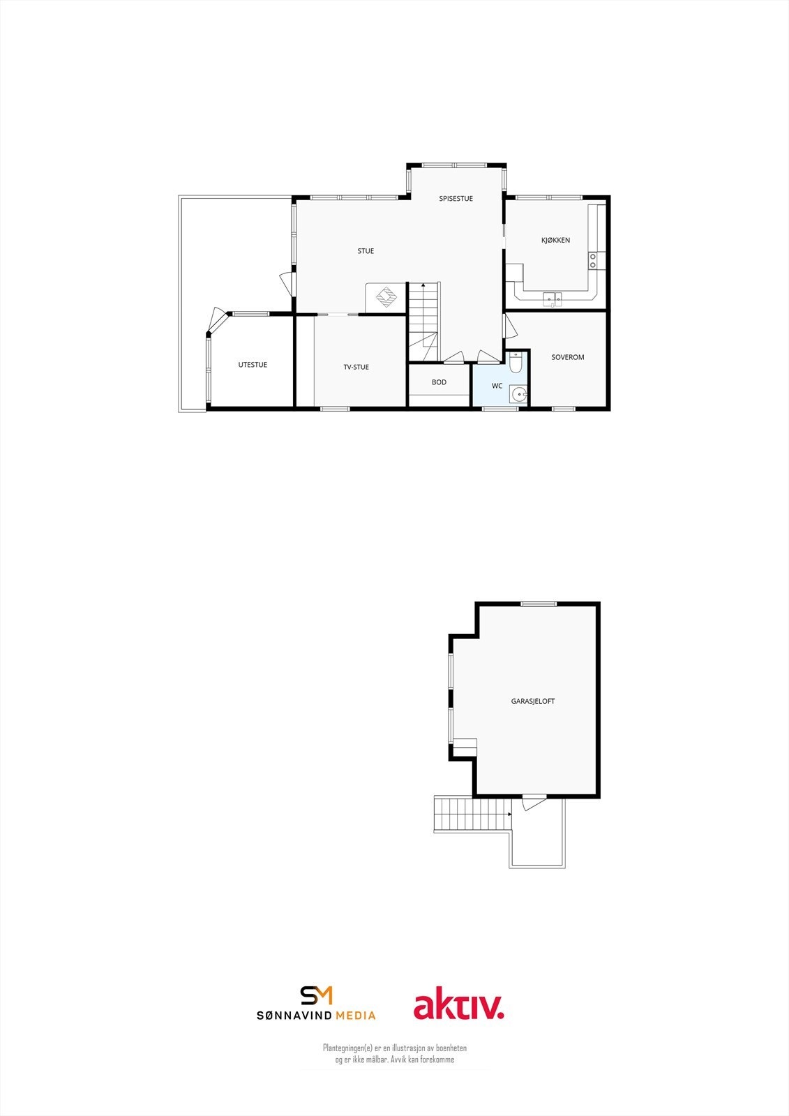 Plantegning 2. etasje for både enebolig og garasjeloftet Galleribilde