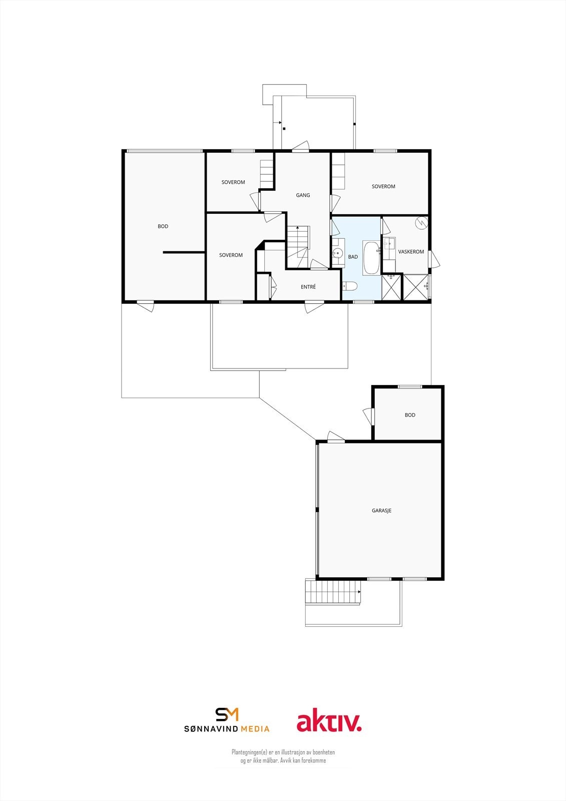 Plantegning av både bolig, garasje og boder Galleribilde