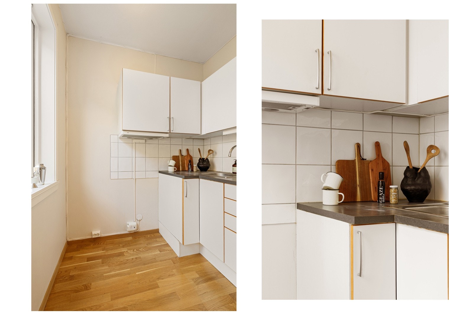 Innredning med kullfiltervifte over stekesonen og opplegg for komfyr og kjøl/fryseskap. Det er etablert komfyrvakt Galleribilde