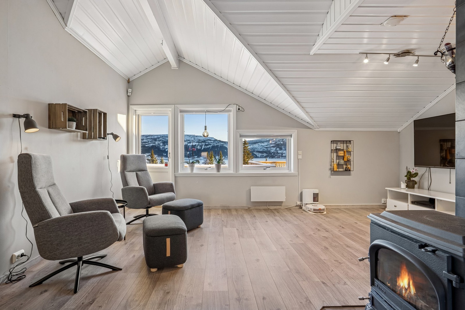 Også her er vedovn og utgang til balkong. Galleribilde