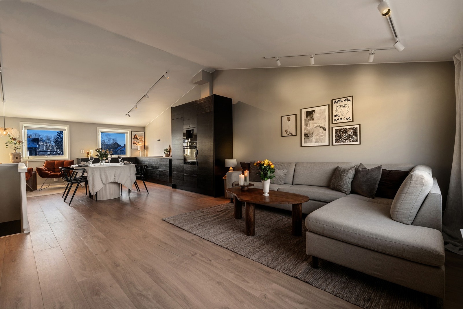 God belysning med spotskinner i himling. Galleribilde