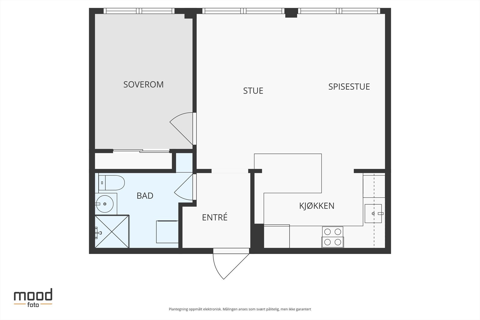 Plantegning. Enkelte naboer har satt opp vegg i stuen for ekstra soverom. Galleribilde