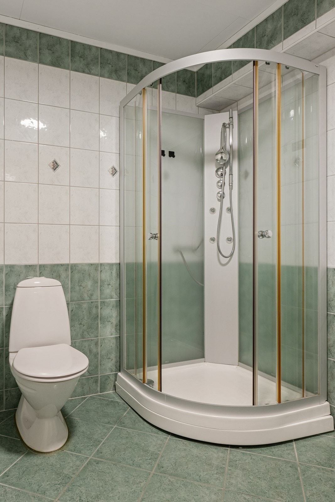 Dusjkabinettet har integrert dusjpanel. Galleribilde