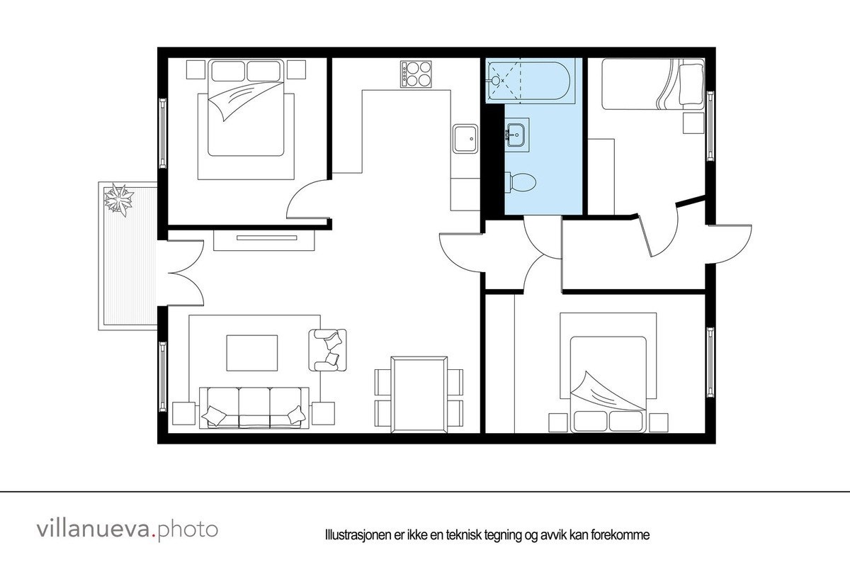 Plantegning - rommet som leies ut er øverst til venstre. Galleribilde