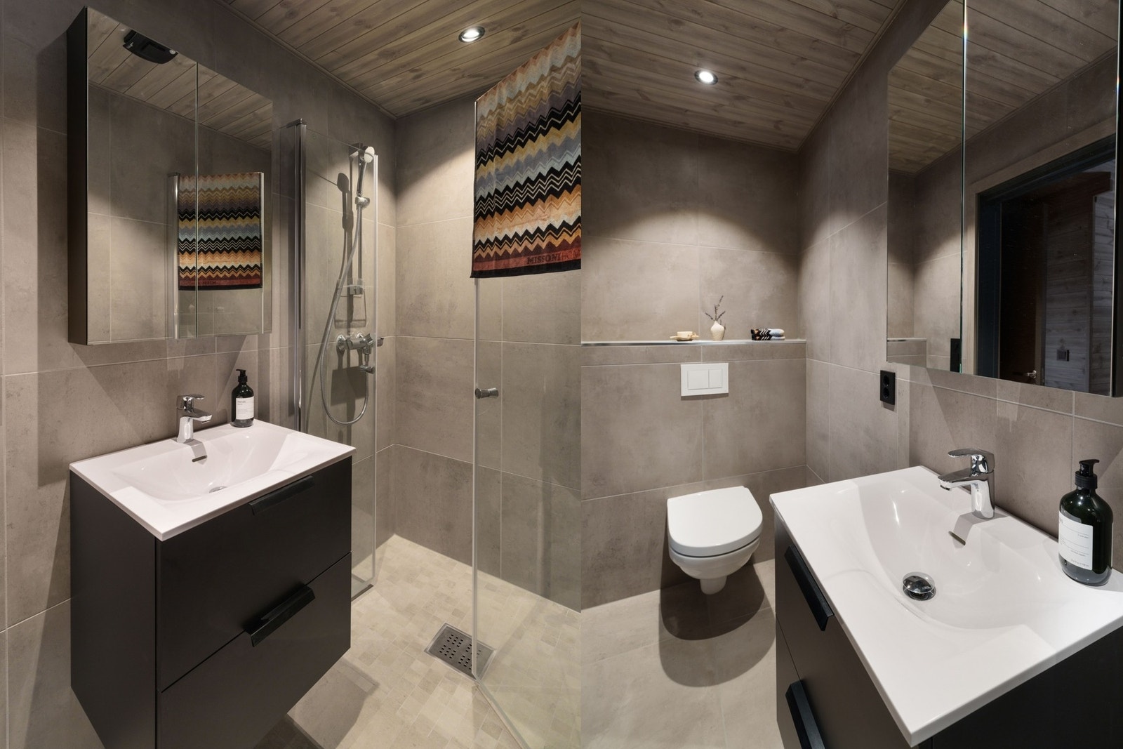 Delikat bad i en mørk og helhetlig utførelse. Galleribilde