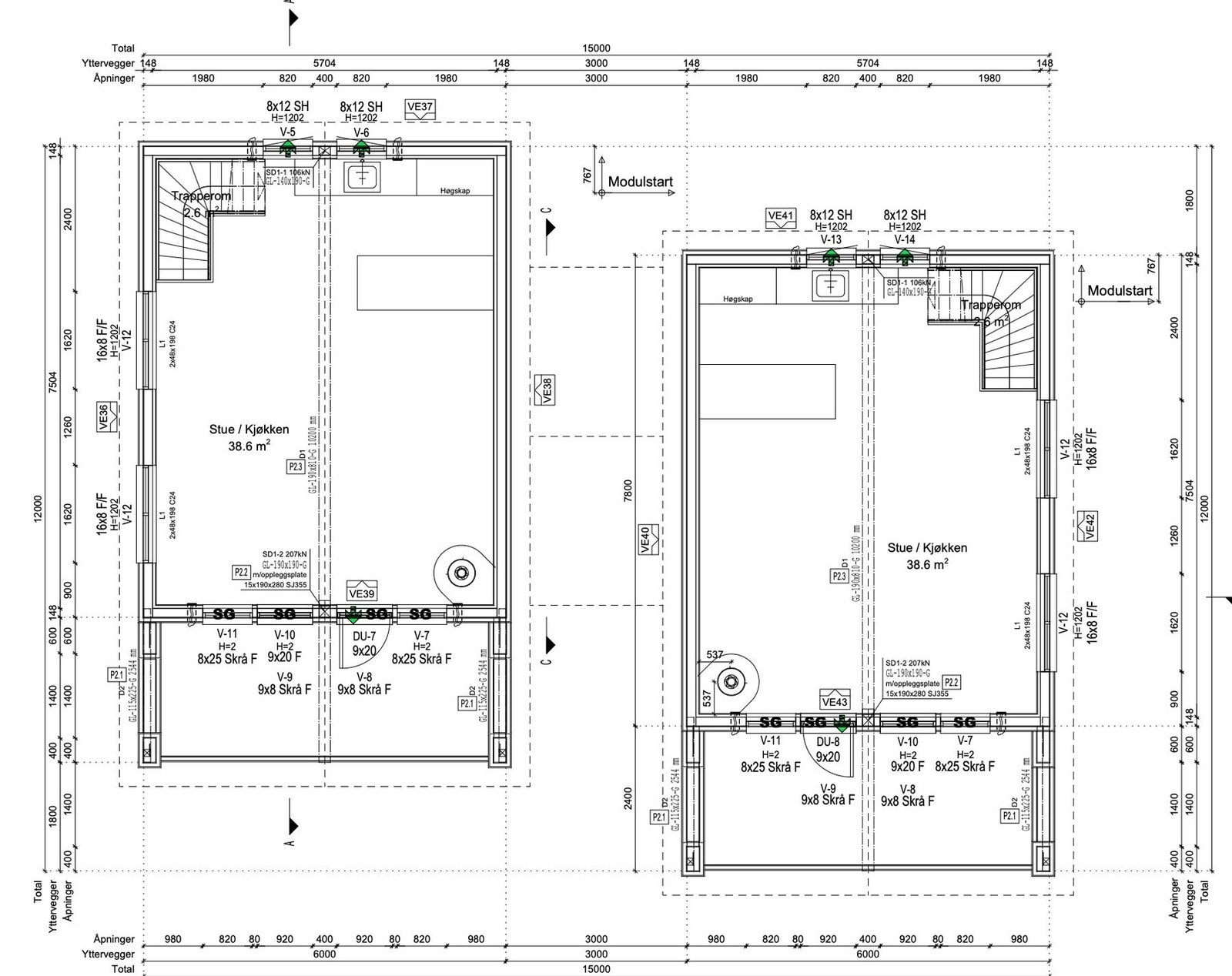 Plantegning 2.etasje for 6A og 6B. Galleribilde