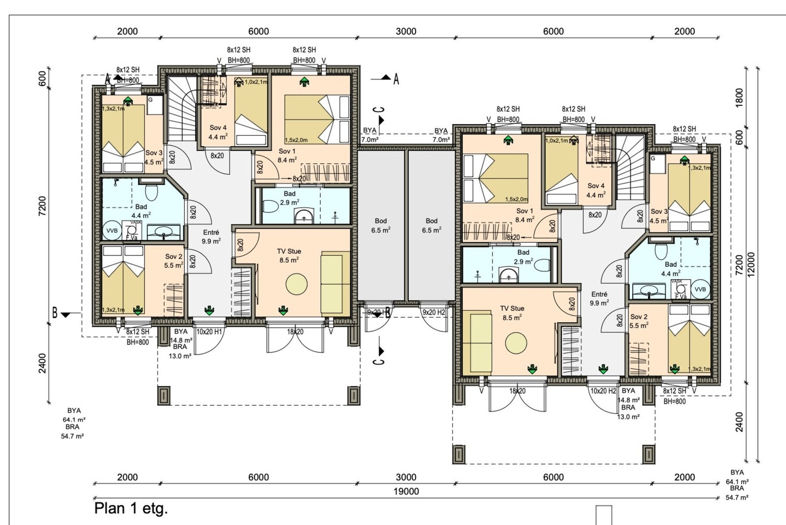 Plantegning 1.etasje for 6A og 6B. Galleribilde