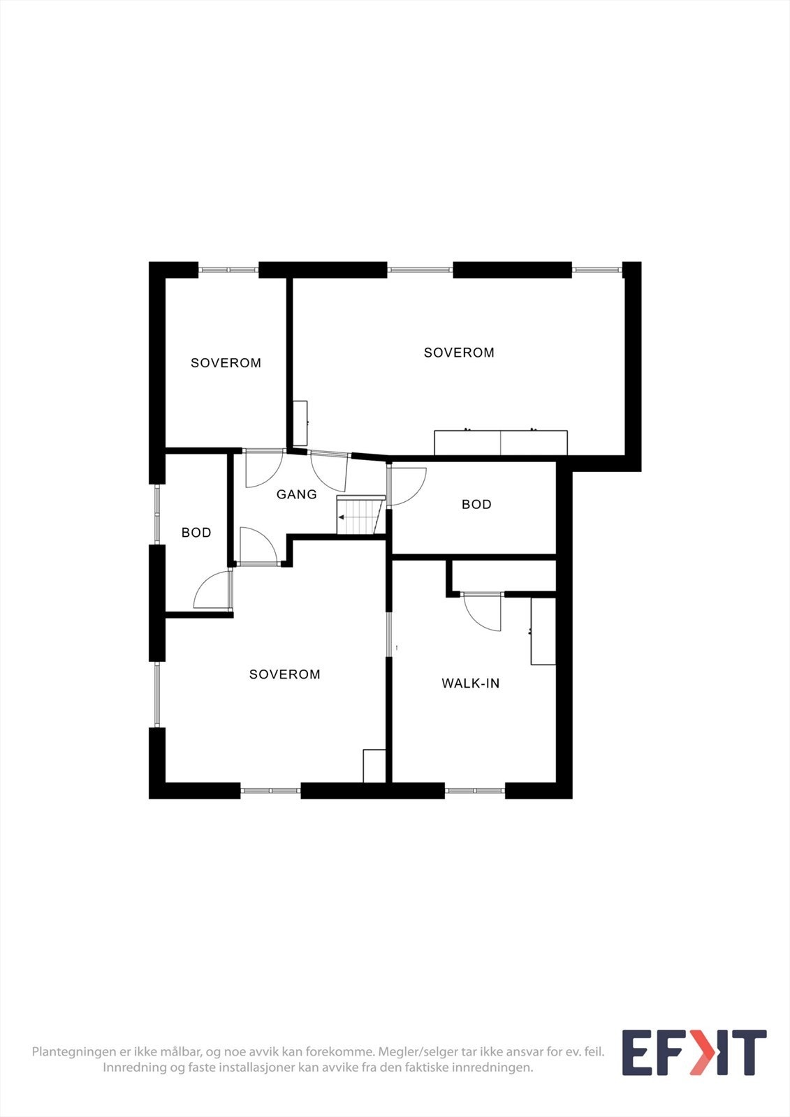 Andre etasje er en privat sone med tre soverom, walk-in-closet og bod. Galleribilde