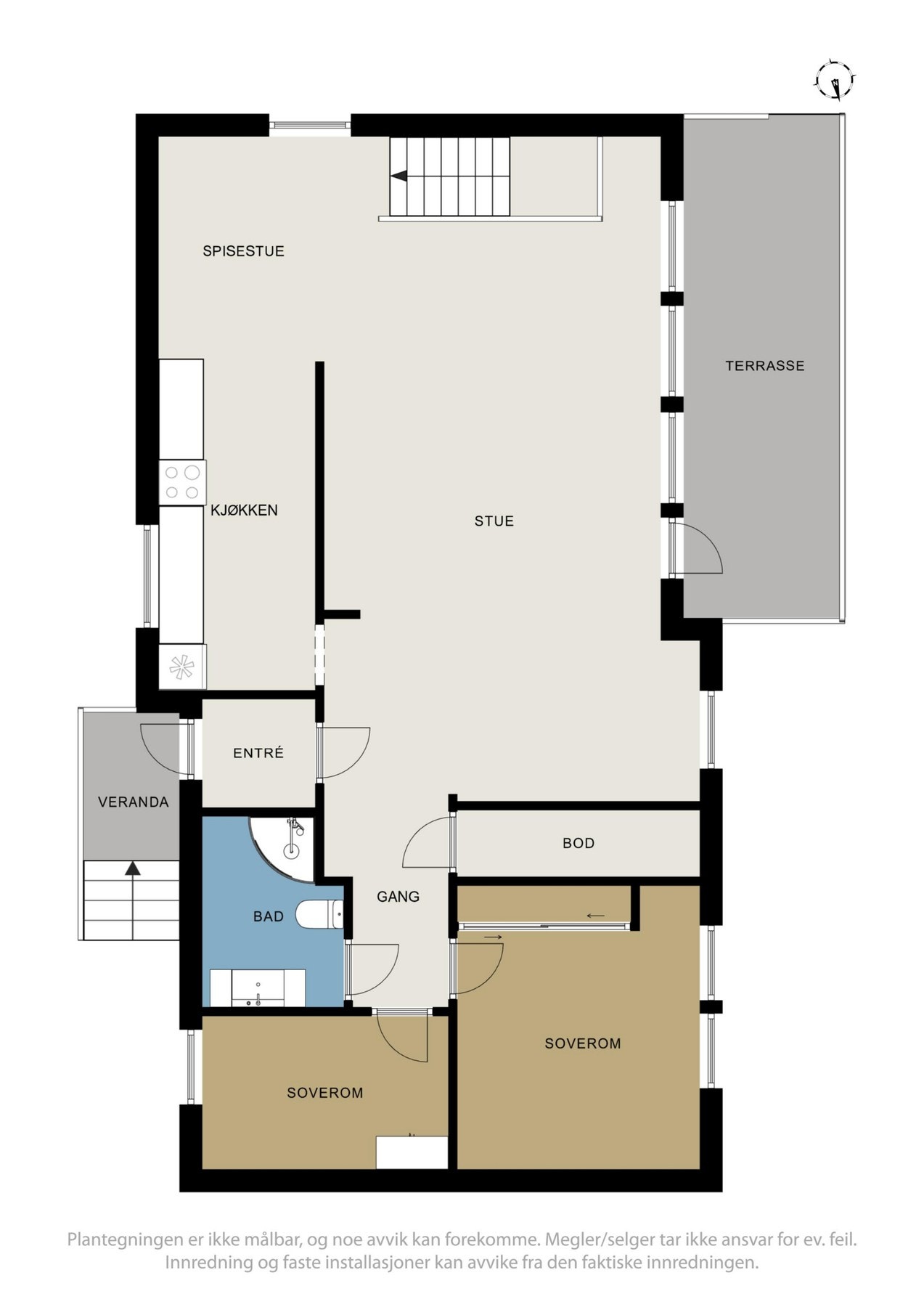Planløsning 1.etg. Legg merke til at det er mulighet for å omgjøre til 3 soverom i 1.etg. Galleribilde