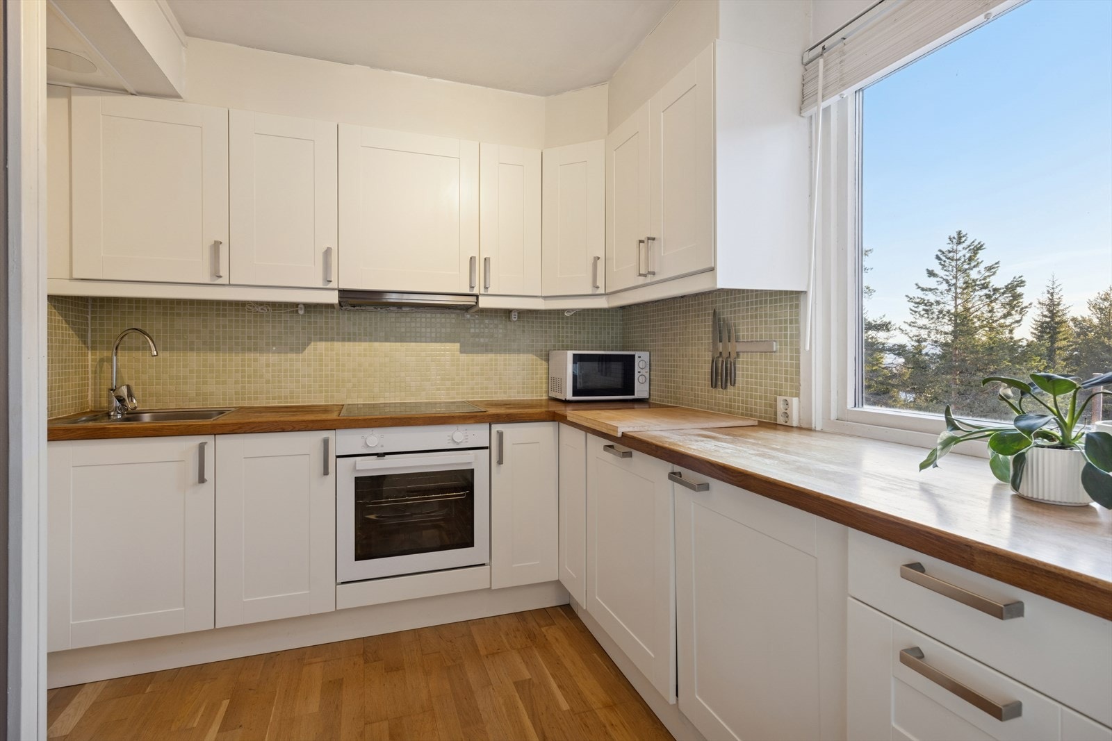 Integrerte hvitevarer på kjøkken medfølger i handelen. Galleribilde