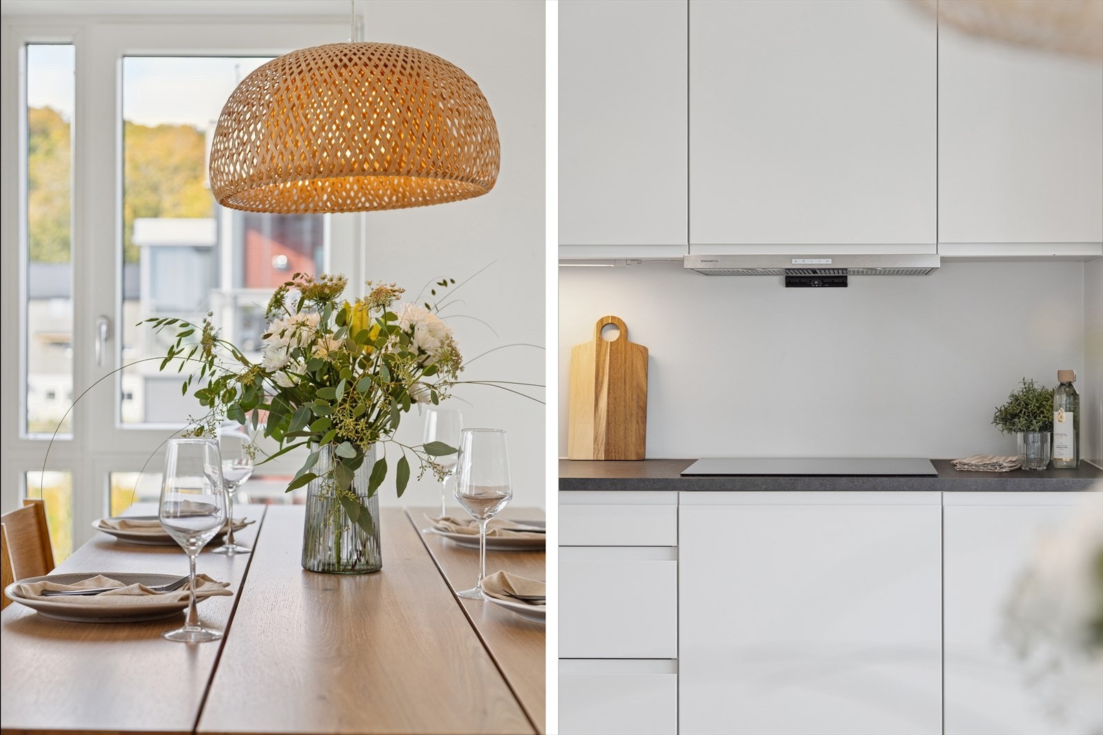 Alt av hvitevarer er fra Siemens, er integrert og medfølger; Helintegrert oppvaskmaskin, separat steketopp i benkeplate (induksjon), stekeovn i høyskap og helintegrert kjøle-/fryseskap. Galleribilde