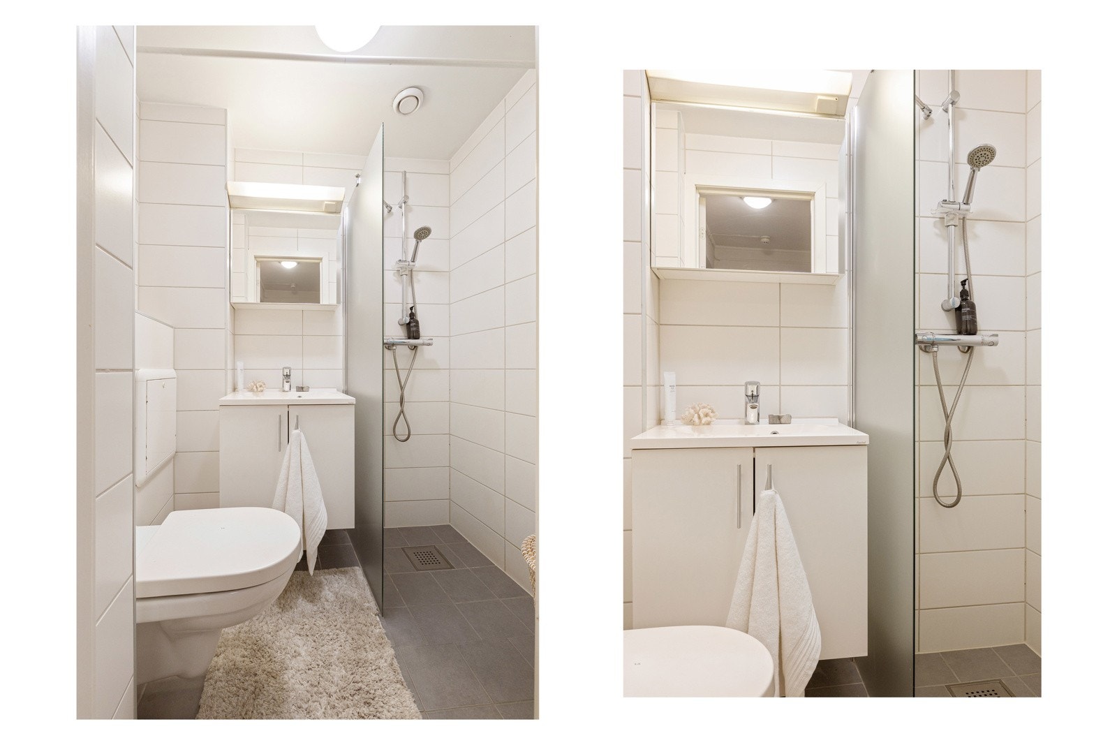 Badet ble oppgradert i 2018. Badet er bl.a.utstyrt med mekanisk avtrekk, veggmontert wc og dusjhjørne med glass-skillevegg Galleribilde