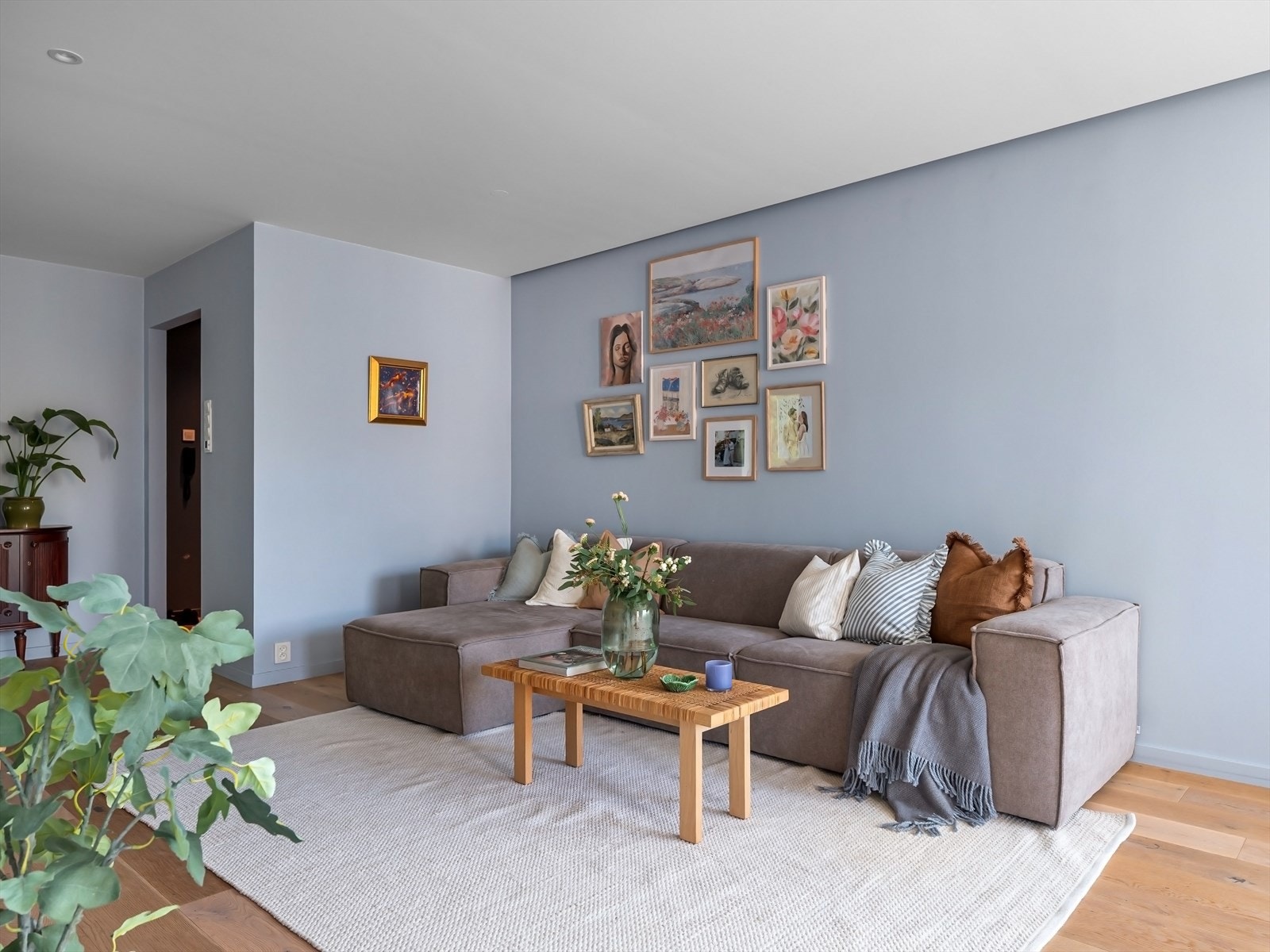 Romslig og naturlig plass for sofagruppe. Galleribilde