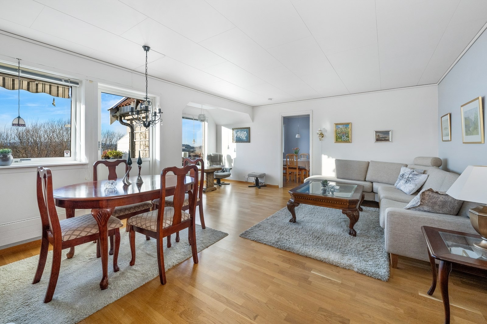 God plass til sofagruppe og spisebord i stuen Galleribilde