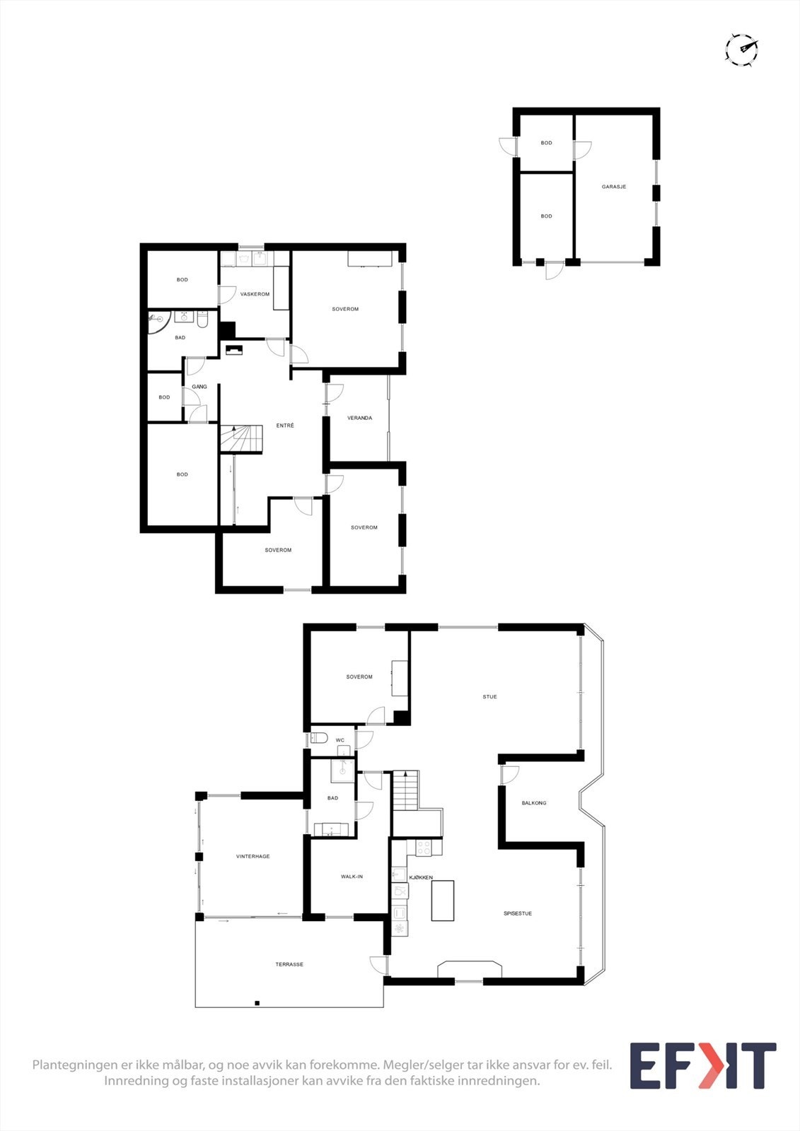 Plantegningen gir en god oversikt over boligens totale arealfordeling inkl. garasjen. Galleribilde