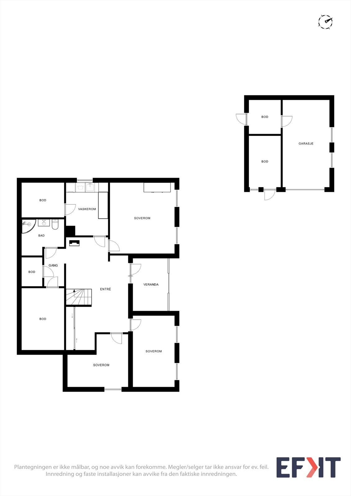 Underetasjen er innredet med tre soverom, bad (ikke godkjent), vaskerom, boder og en romslig hall. Galleribilde