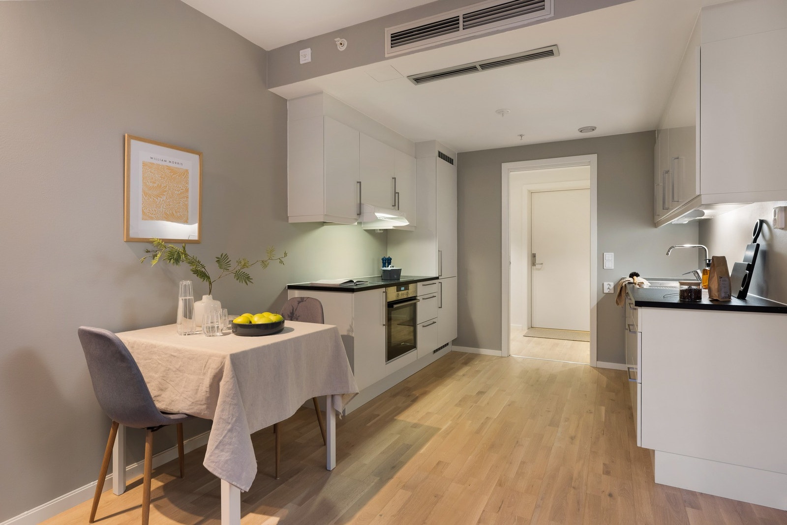 Det pene og lyse kjøkkenet fra HTH, har slette fronter og laminat benkeplate. Galleribilde