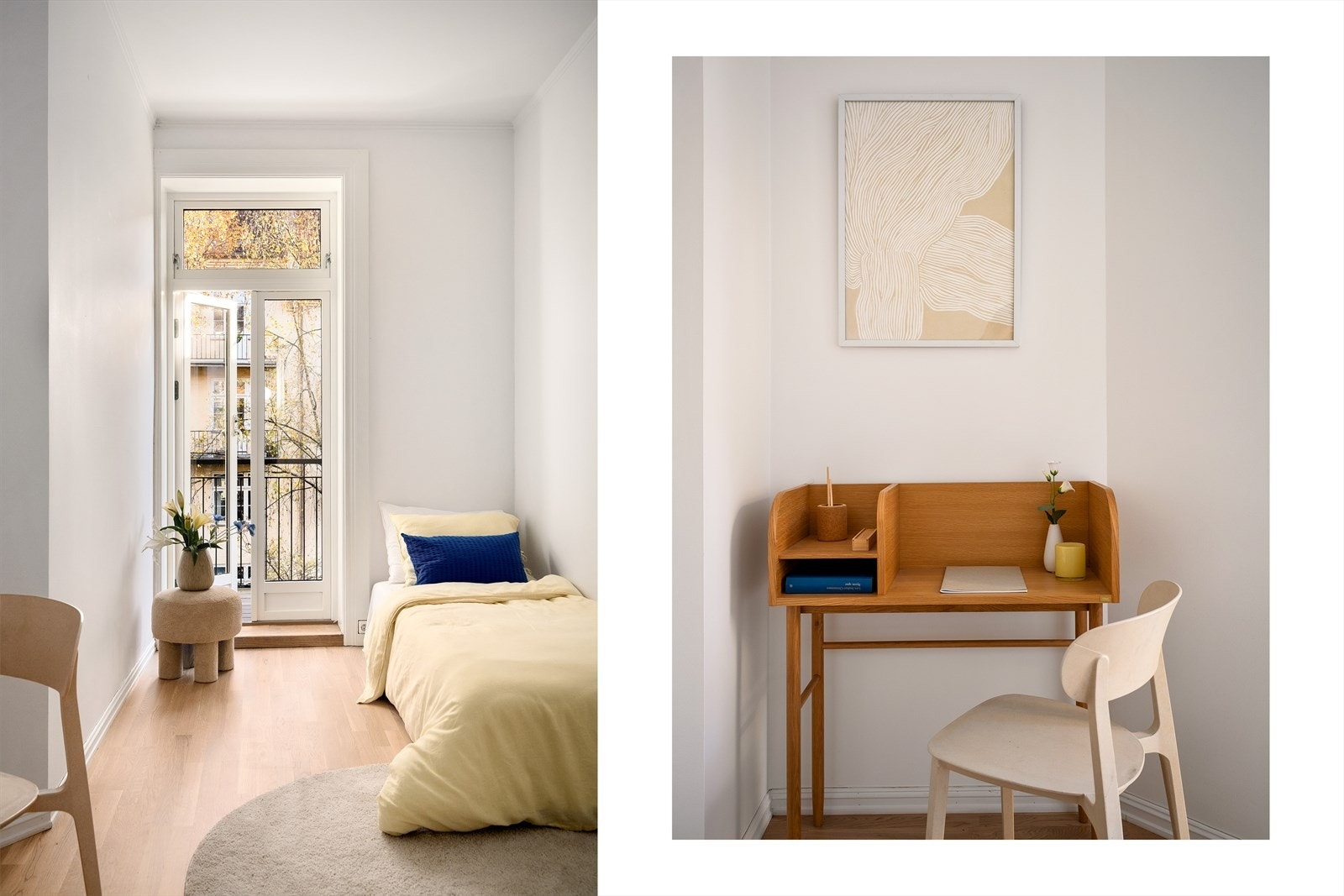 Soverommet har plass til seng, nattbord og kommode/garderobe. Galleribilde