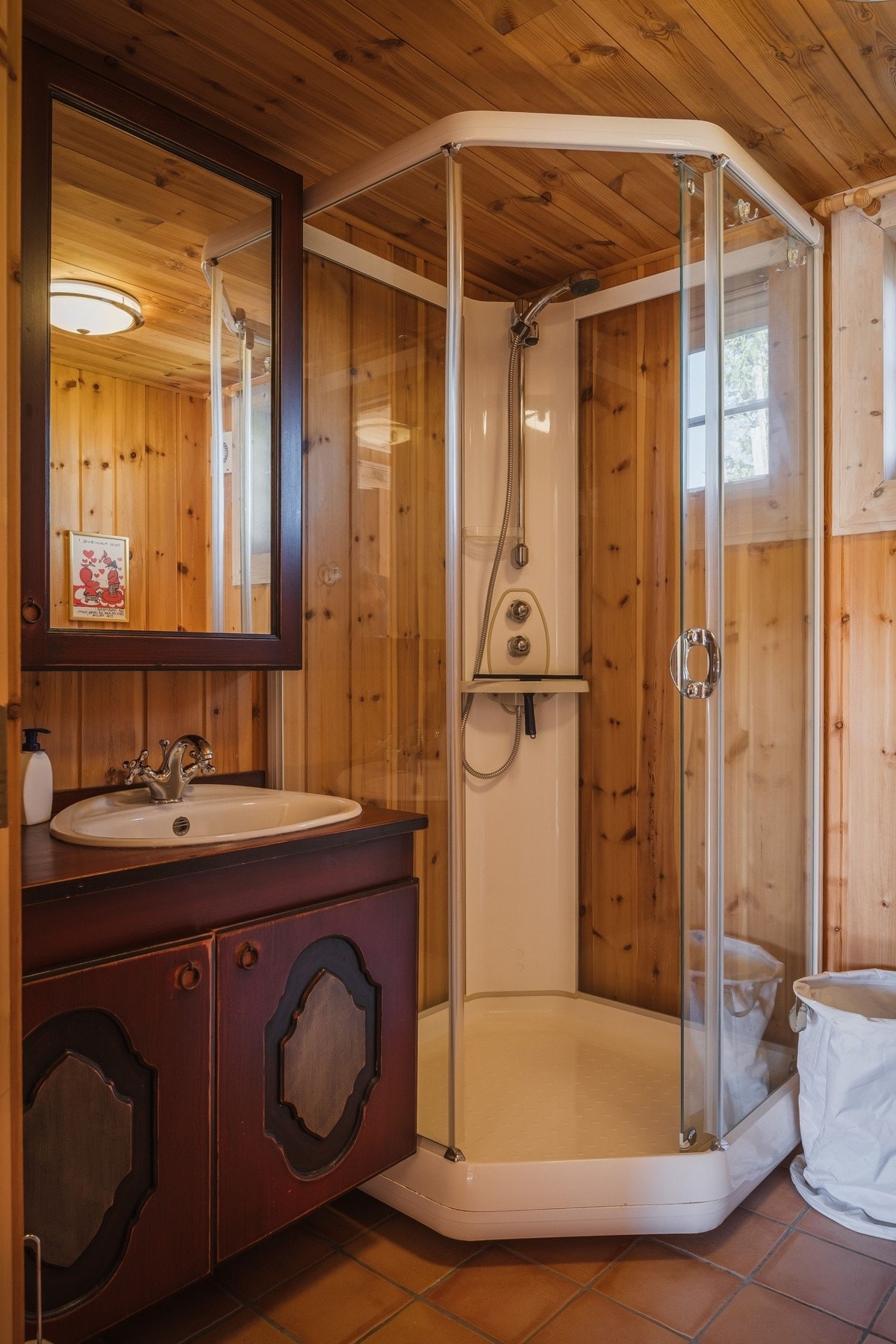 Anneksets bad med dusj og toalett - perfekt for overnattingsgjester. Galleribilde