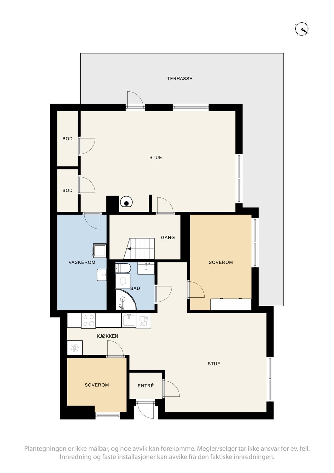 Underetasje - hvorav 2 soverom, bad, kjøkken, stue og entré er hybel med egen adkomst. Gang, stue, vaskerom og 2 boder tilhører hoveddelen. Galleribilde