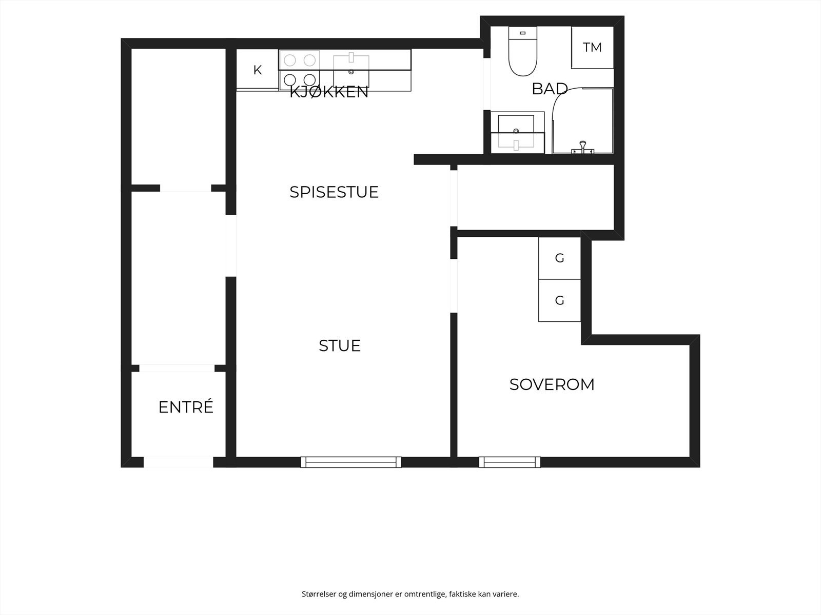Kjøkkenet har glatte fronter og laminat benkeplate med integrert platetopp og stekeovn. Badet er utstyrt med dusjkabinett og har naturlig ventilasjon, samt stråleovn som varmekilde. Galleribilde