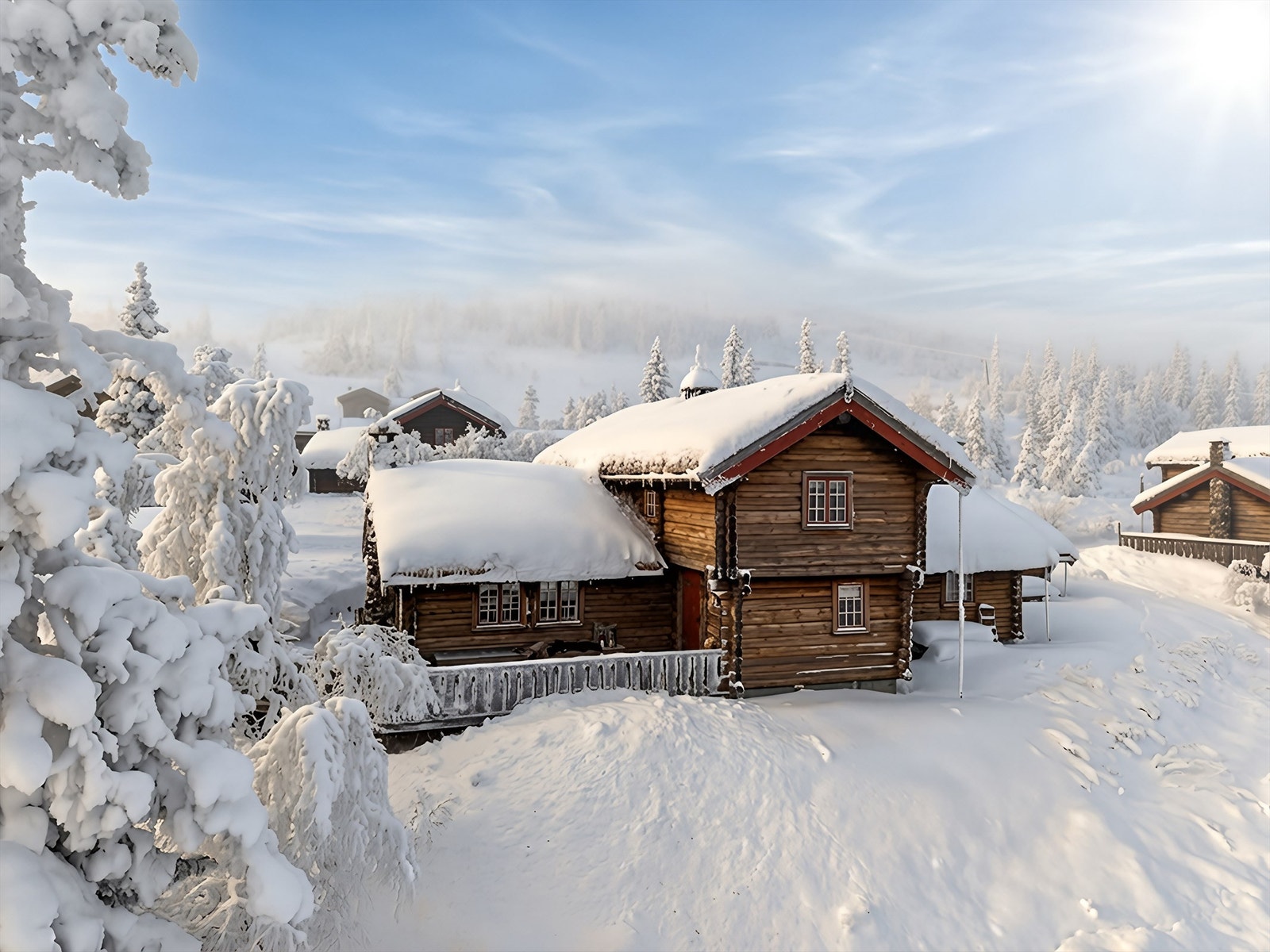 Hytta ligger i et etablert og rolig hytteområde med naturlig vegetasjon rundt bebyggelsen Galleribilde
