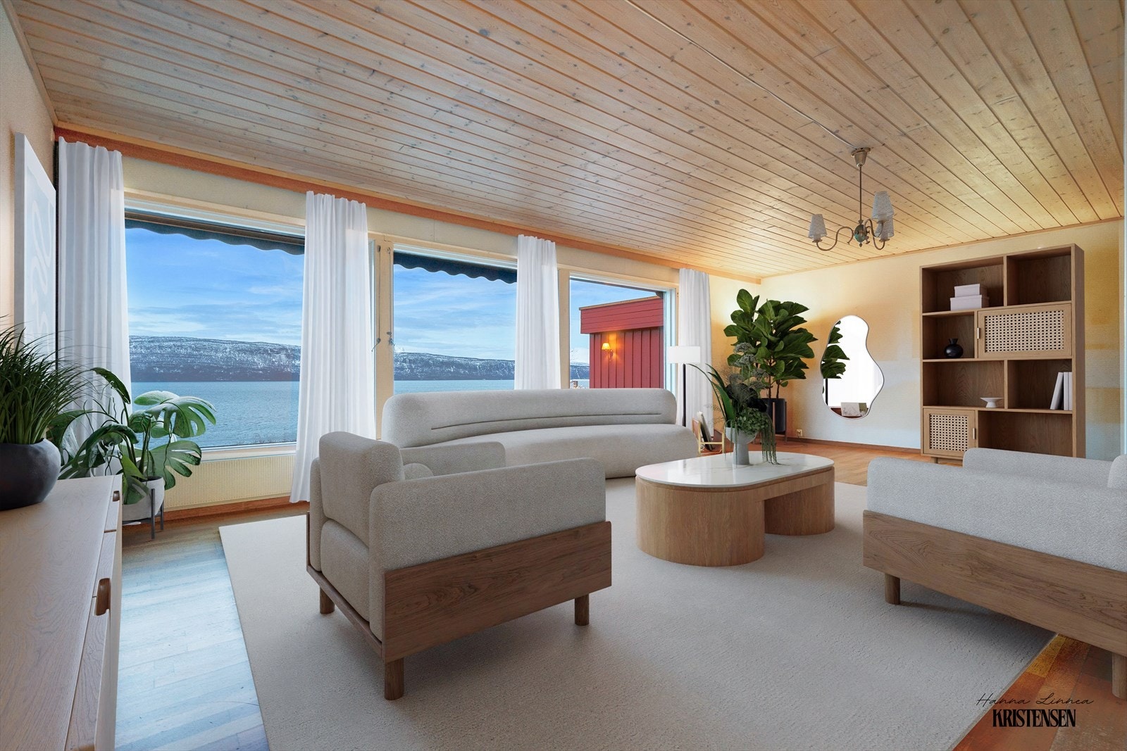 Stuen har flott utsikt og store vindusflater som gir godt med lysinnslipp. (digitalt møblert) Galleribilde