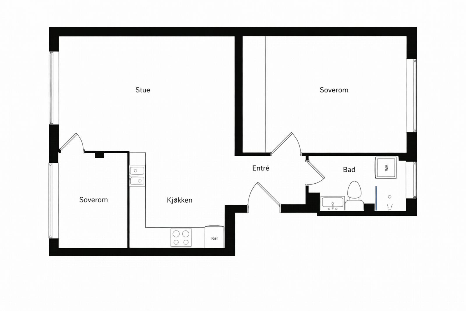 Alternativ planløsning: Flere i aksjelaget har flyttet på kjøkkenet og på den måten etablert et soverom til. En slik løsning kan se ut som dette. Galleribilde