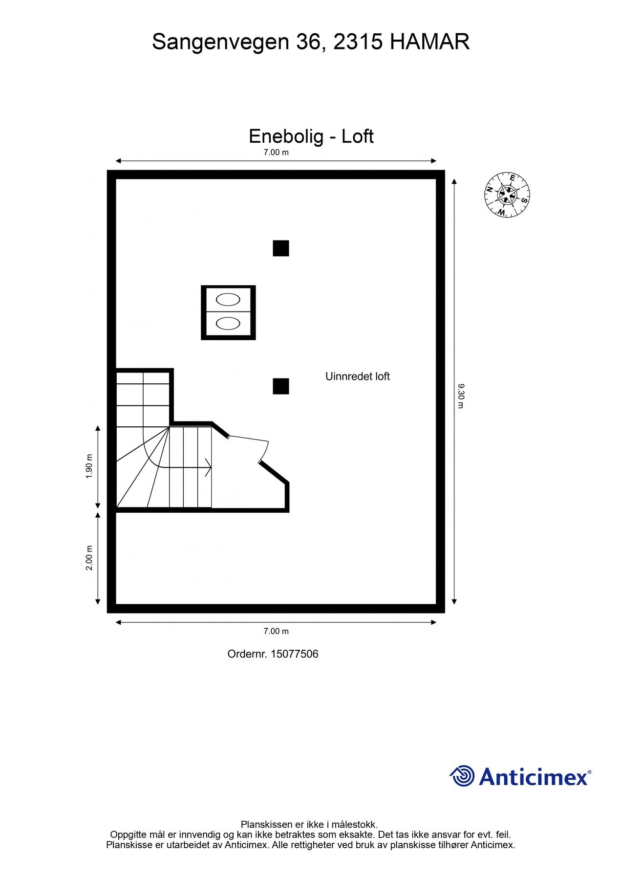 Vegger/undertak og gulv i loftsetasje er gitt TG3 i tilstandsrapporten. Galleribilde