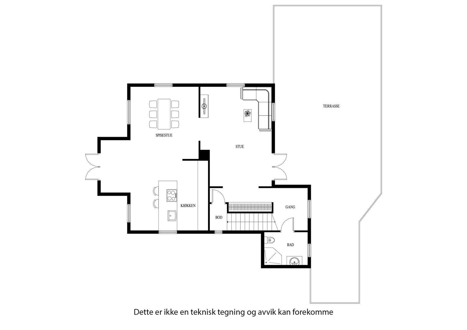 Planløsning for hovedetasjen i boligen Galleribilde