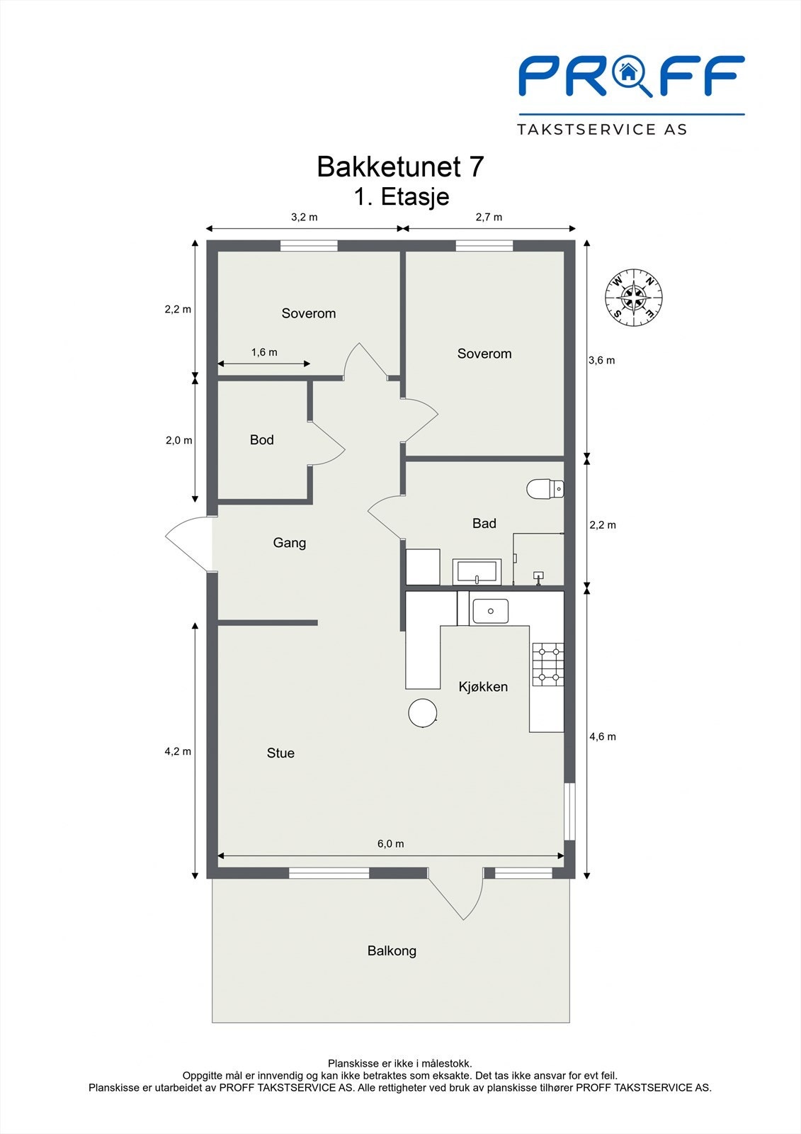 Leiligheten på 65 m² har en arealeffektiv planløsning med to soverom og intern bod. Galleribilde