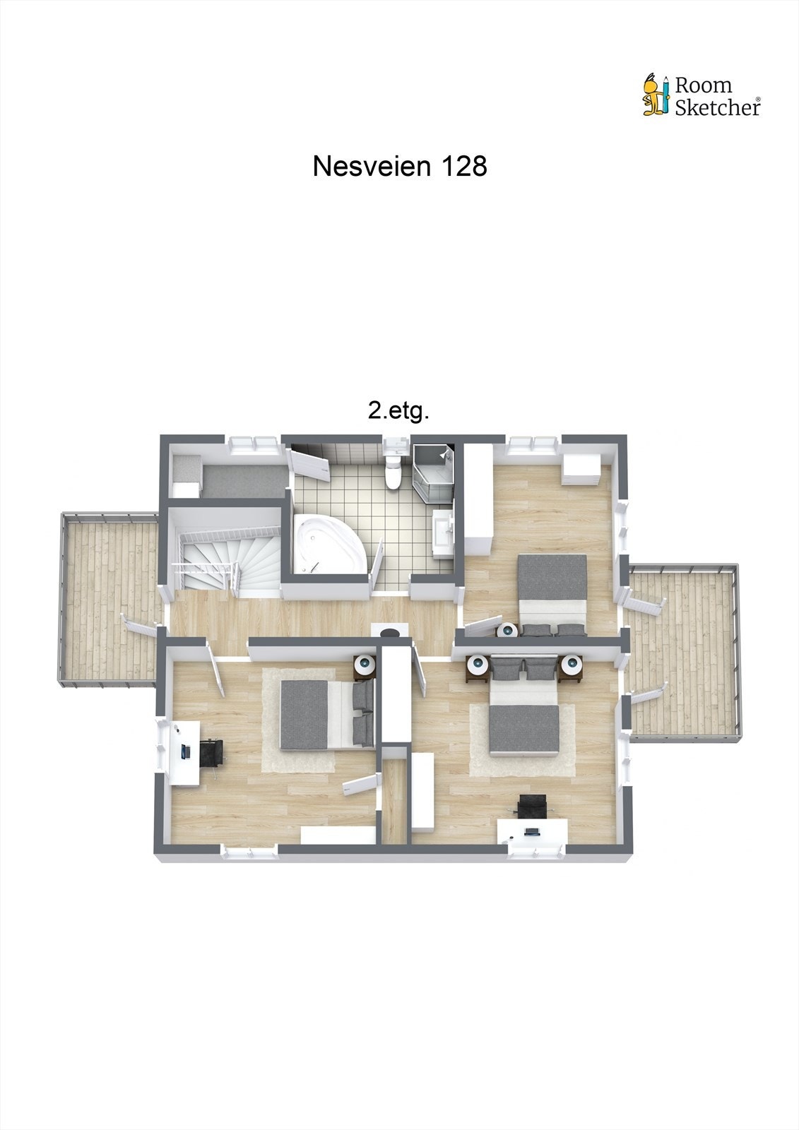 Boligens soverom, familiens bad og vaskerom er lagt til andre etasje. Galleribilde