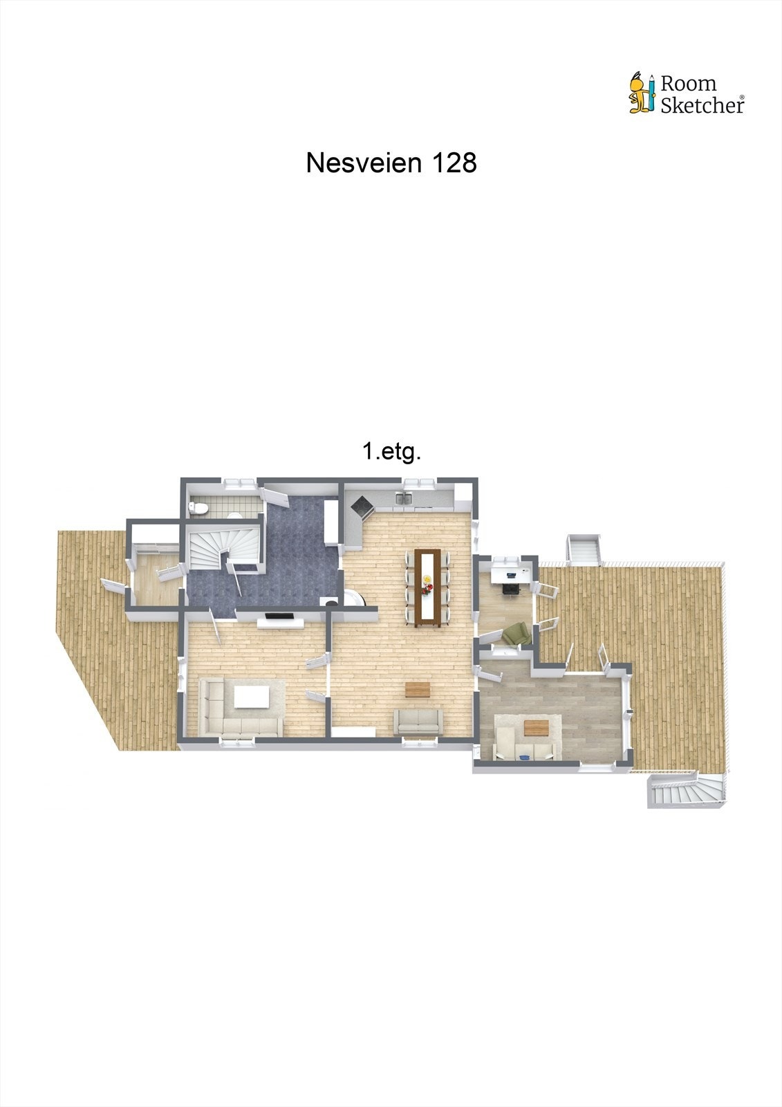 1. etasje rommer boligens oppholdsrom og et praktisk gjestetoalett. Galleribilde